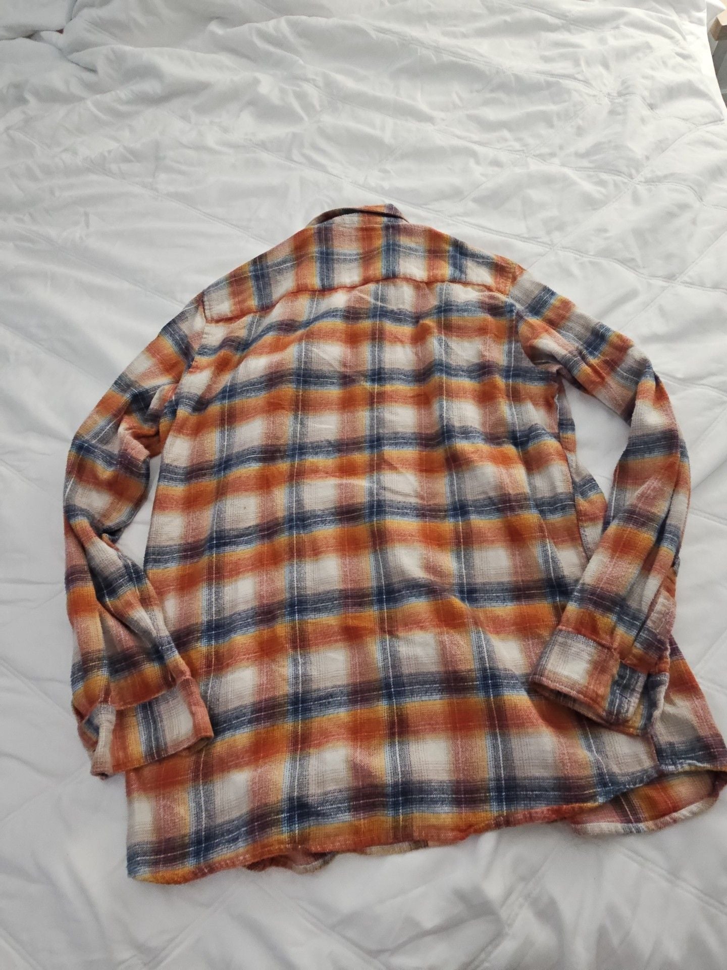 Rip Curl Flannel Shirt Size L Orange Plaid Long Sleeve Slim Fit 5