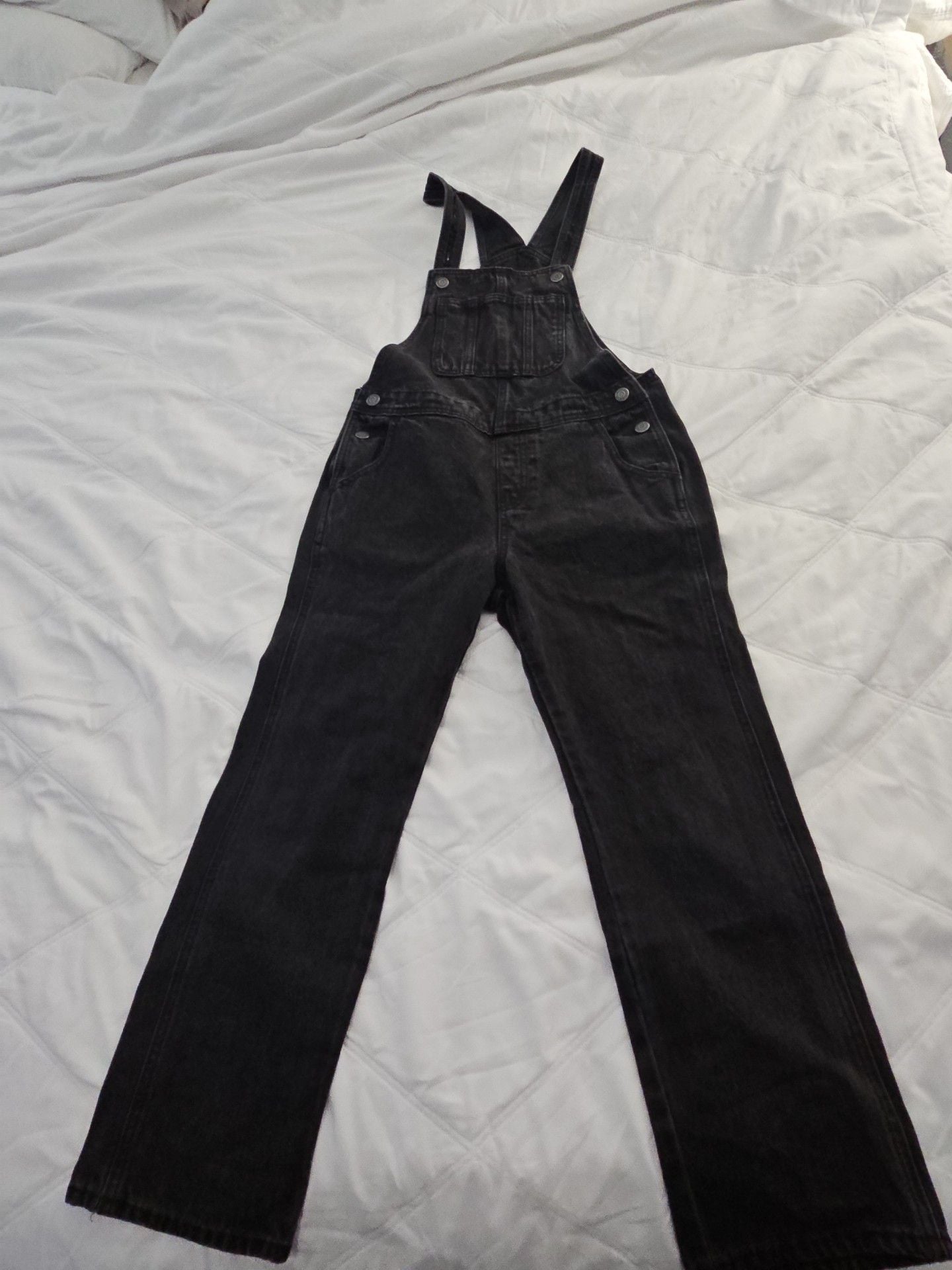 Old Navy Denim Overalls Size L 10-12 Black Acid Wash 2