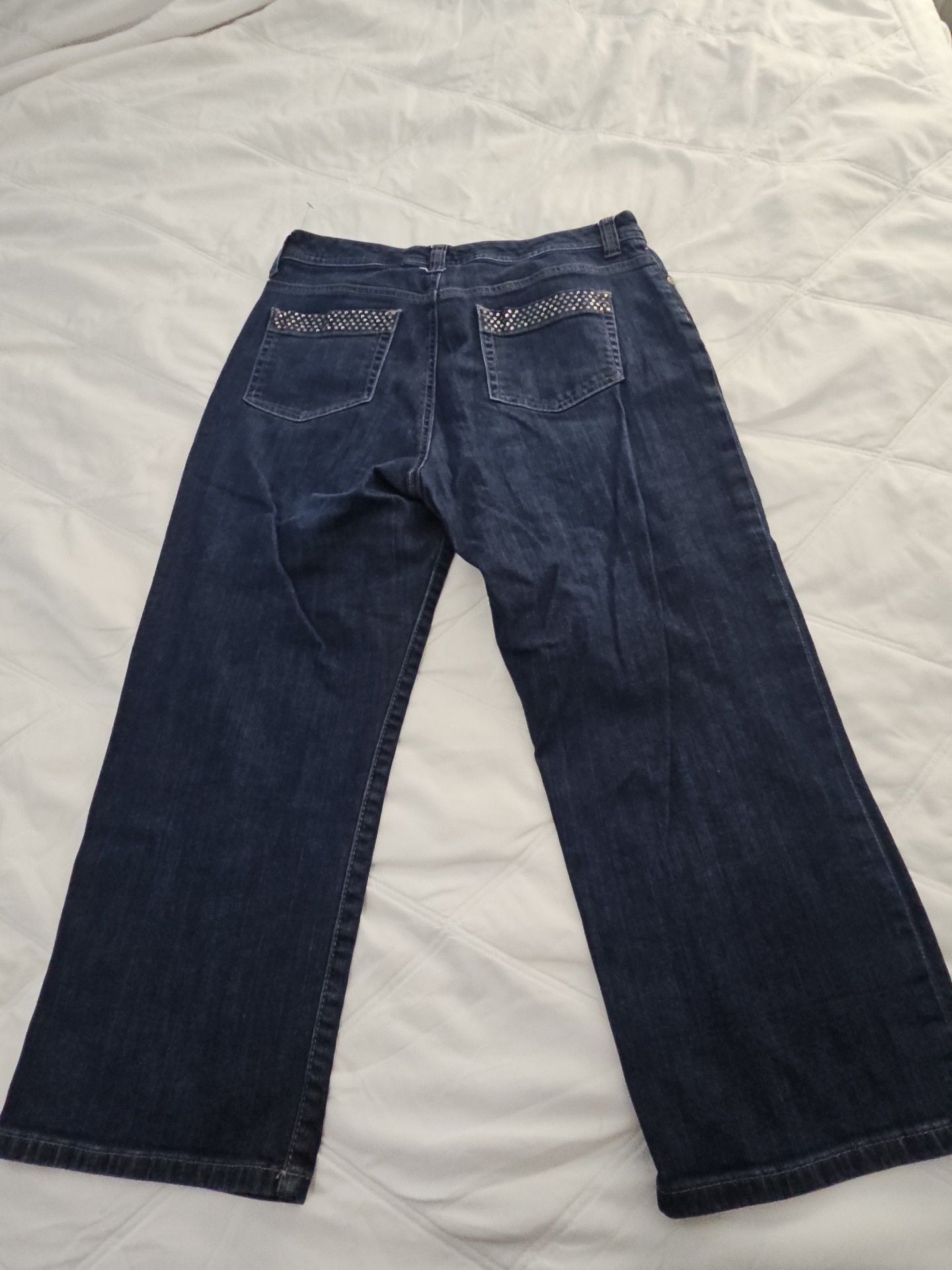 Chico's Platinum Jeans Size 1 Rhinestone Pocket Dark Wash Denim 5