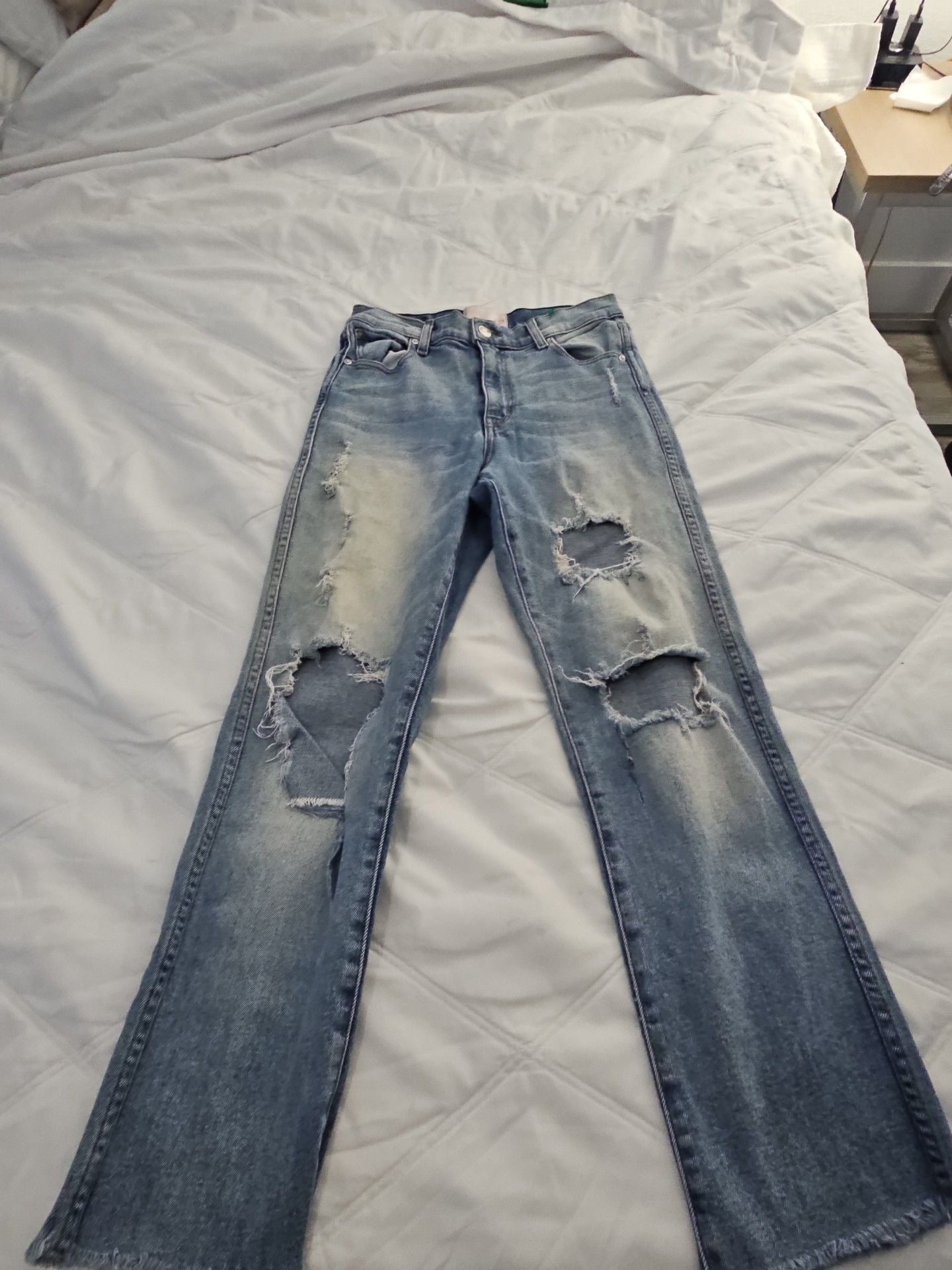 Revice Distressed Straight Leg Jeans Light Wash 1