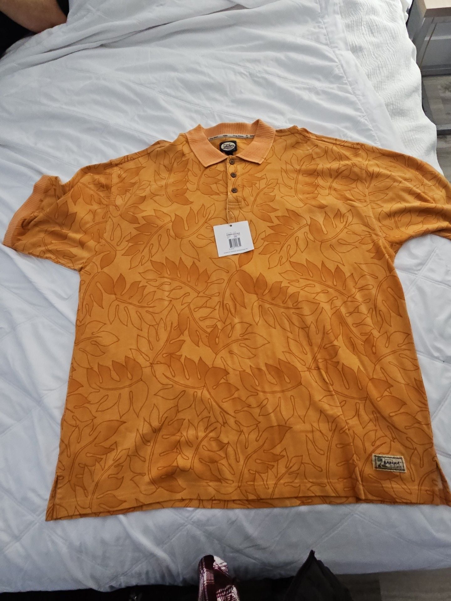 Tommy Bahama Summer Haze Polo Size XXL Orange Peel Leaf Print 2