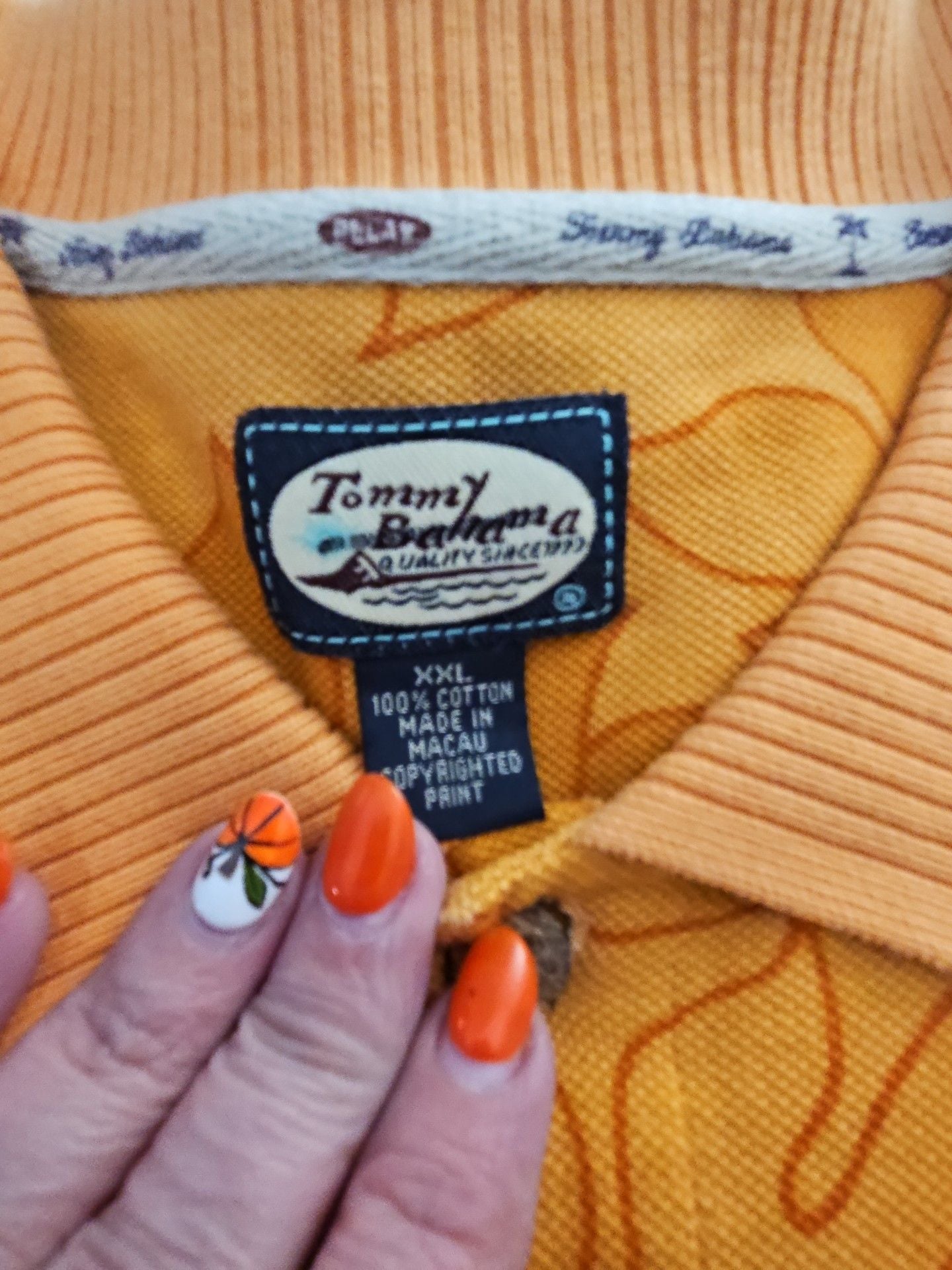 Tommy Bahama Summer Haze Polo Size XXL Orange Peel Leaf Print 6