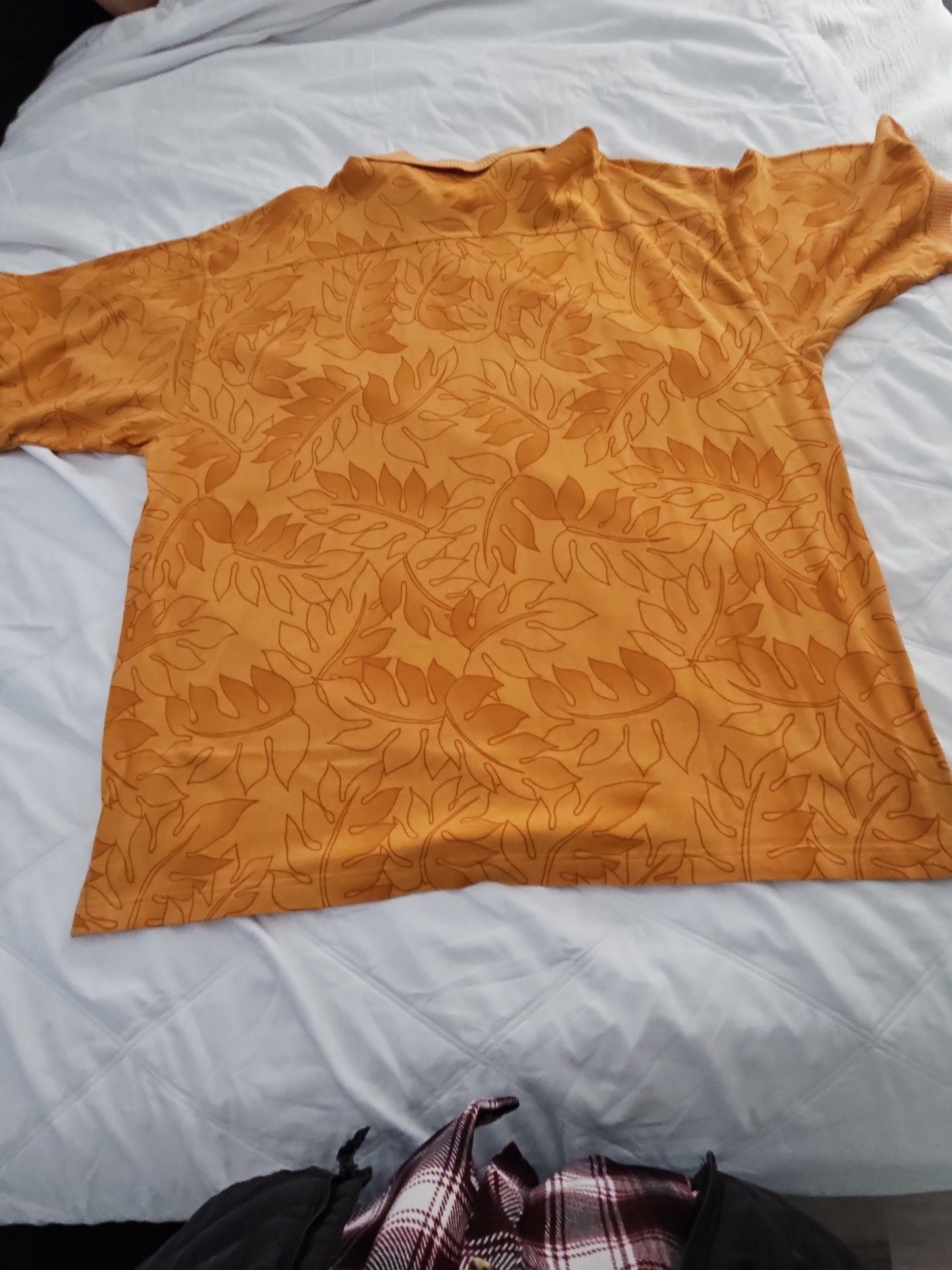 Tommy Bahama Summer Haze Polo Size XXL Orange Peel Leaf Print 7