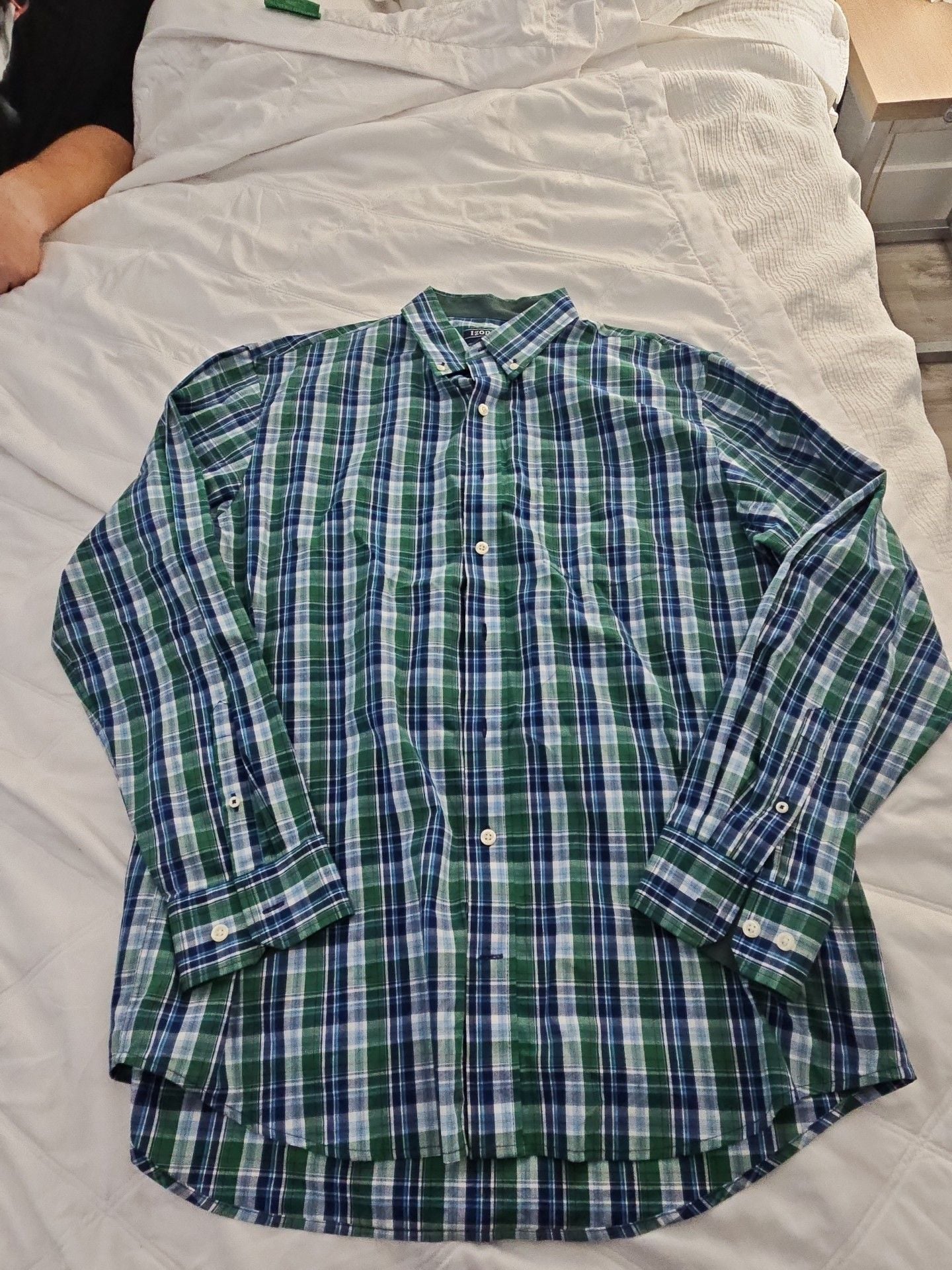 Izod Plaid Button Down Shirt Size XLT Green Blue Long Sleeve 2