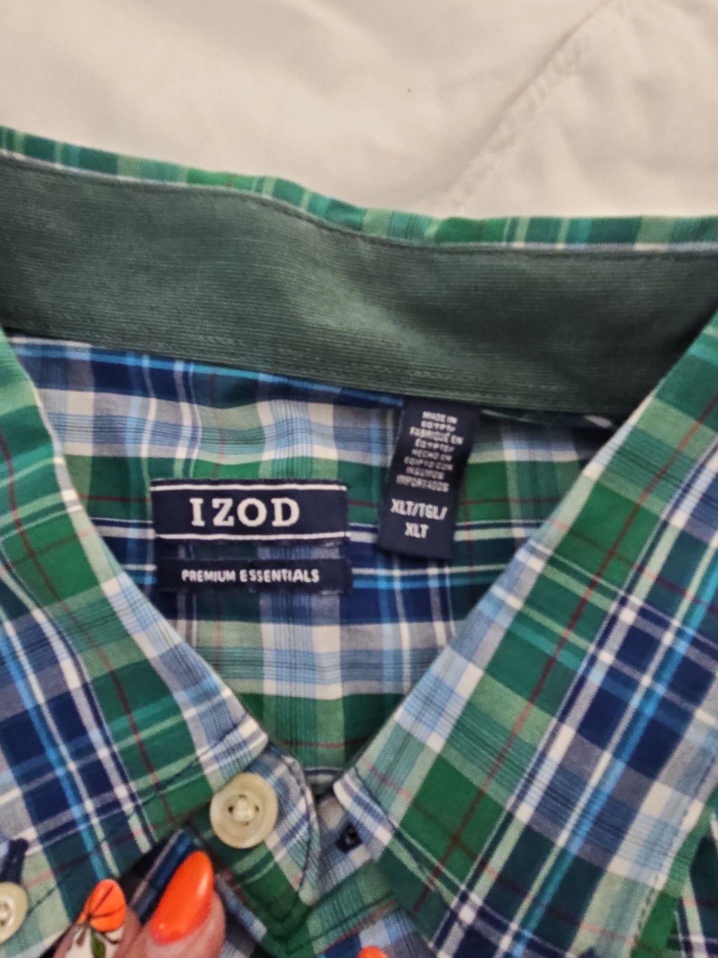 Izod Plaid Button Down Shirt Size XLT Green Blue Long Sleeve 3