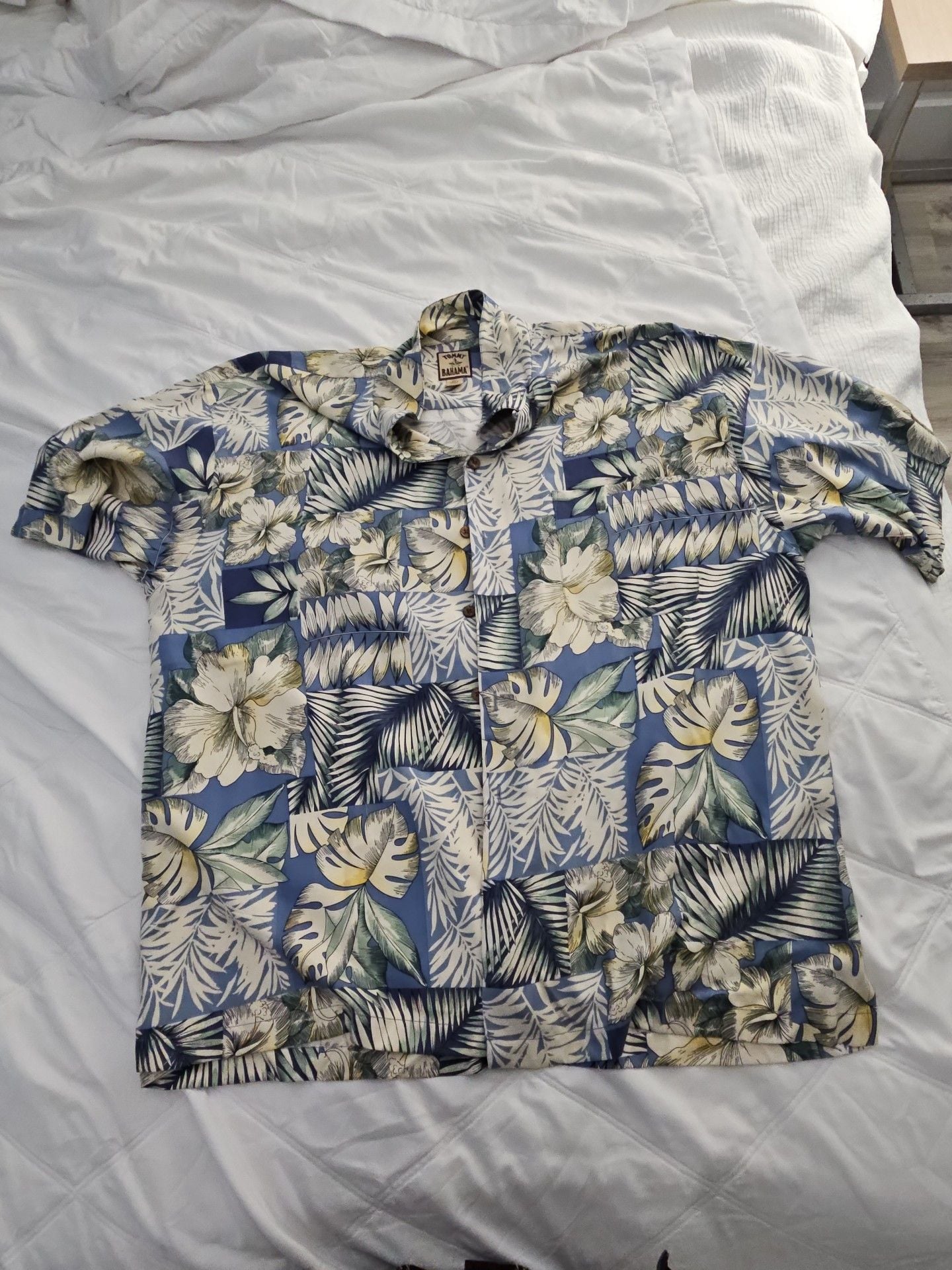 Tommy Bahama Silk Hawaiian Shirt XXL Blue Floral Leaves 2