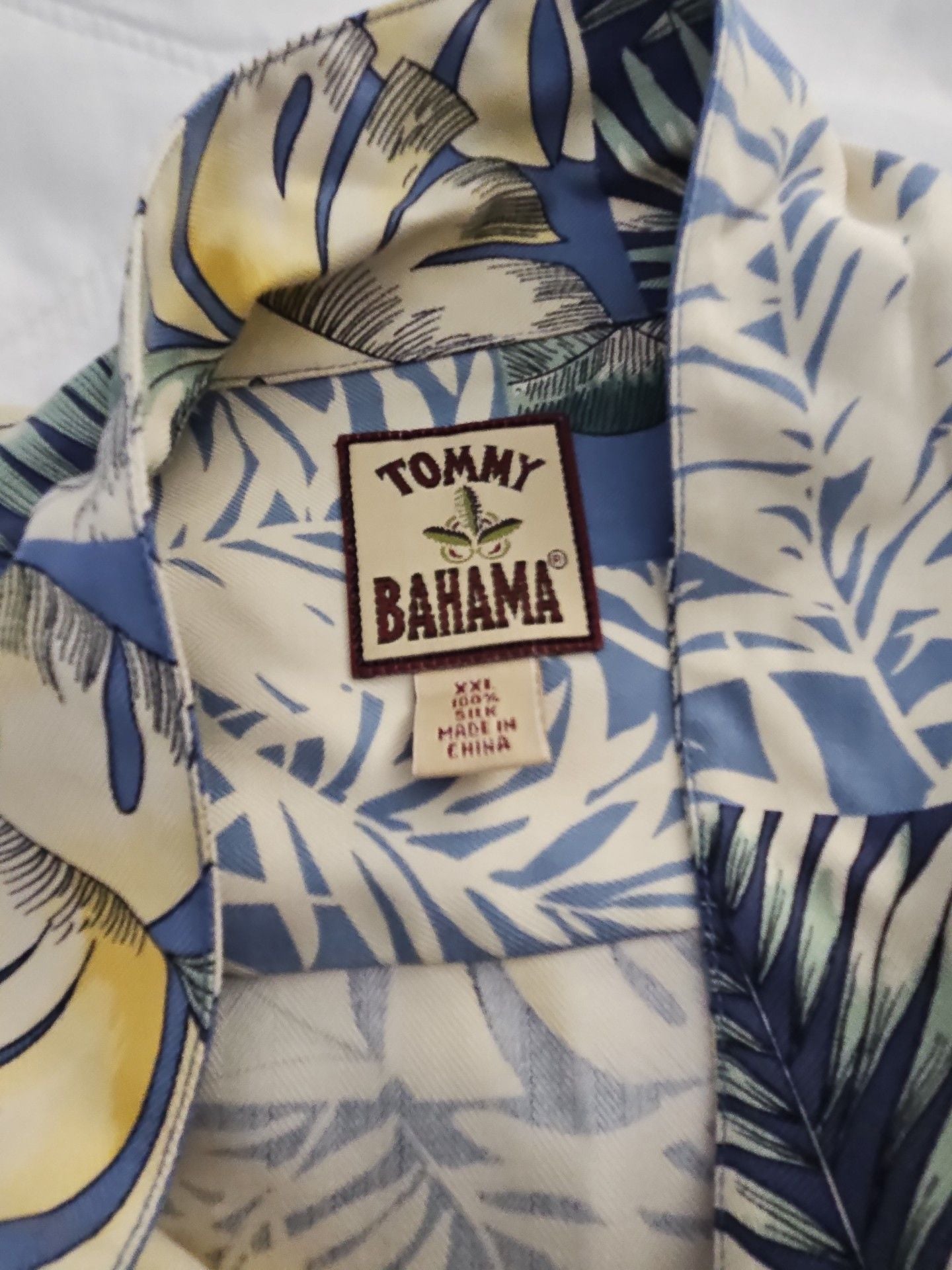 Tommy Bahama Silk Hawaiian Shirt XXL Blue Floral Leaves 3