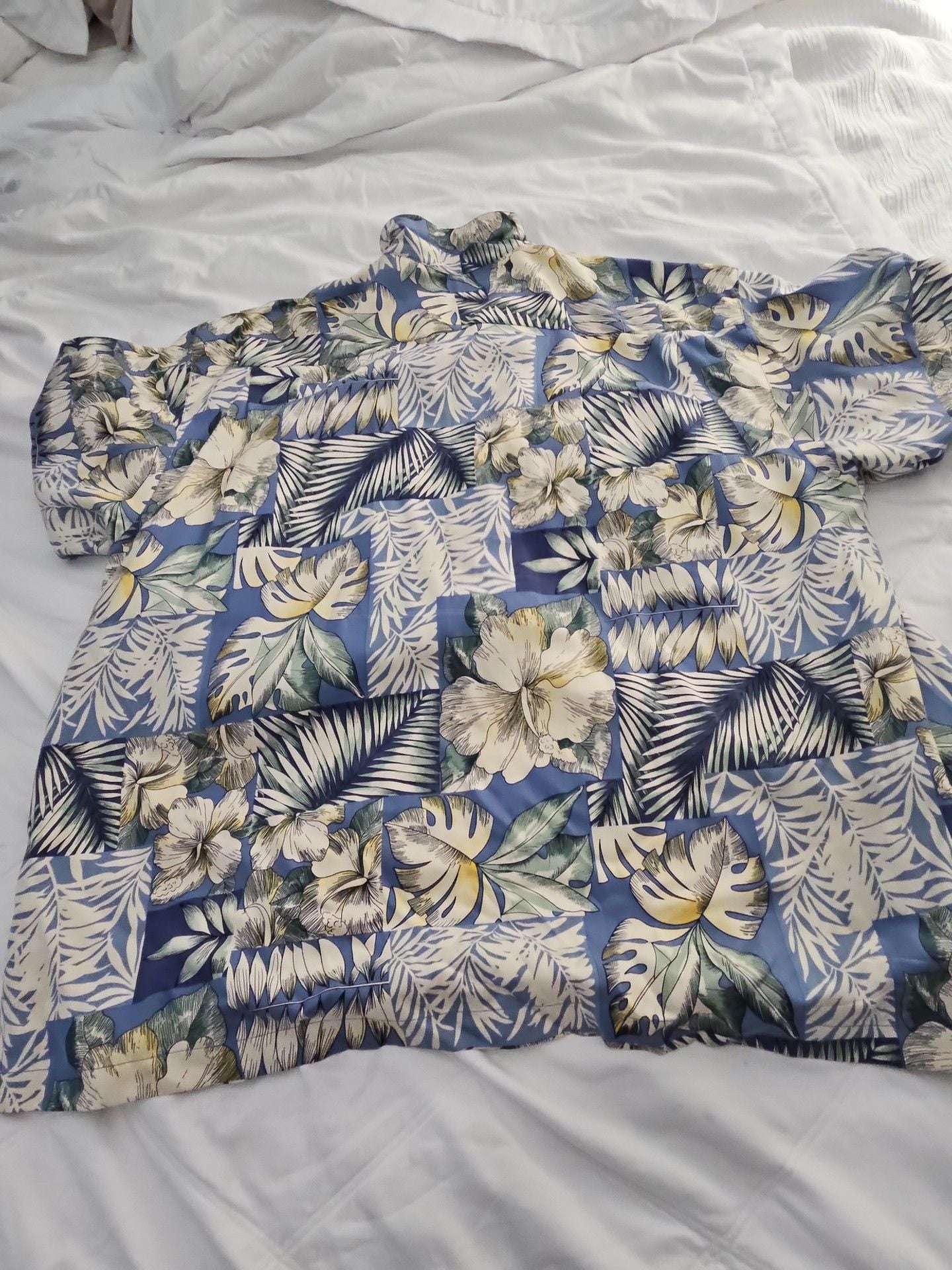 Tommy Bahama Silk Hawaiian Shirt XXL Blue Floral Leaves 4