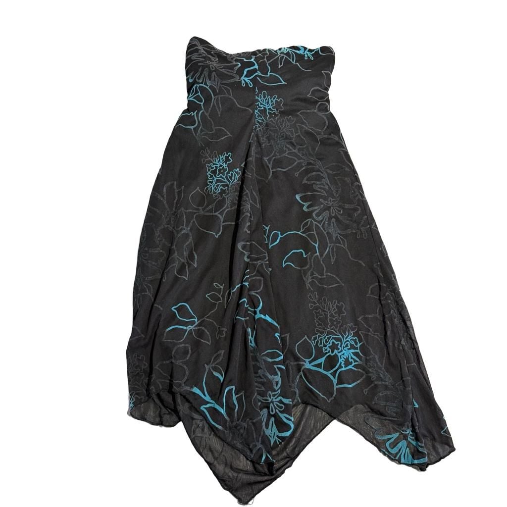 Speechless Dress Size M Black Blue Floral Tube Midi 3