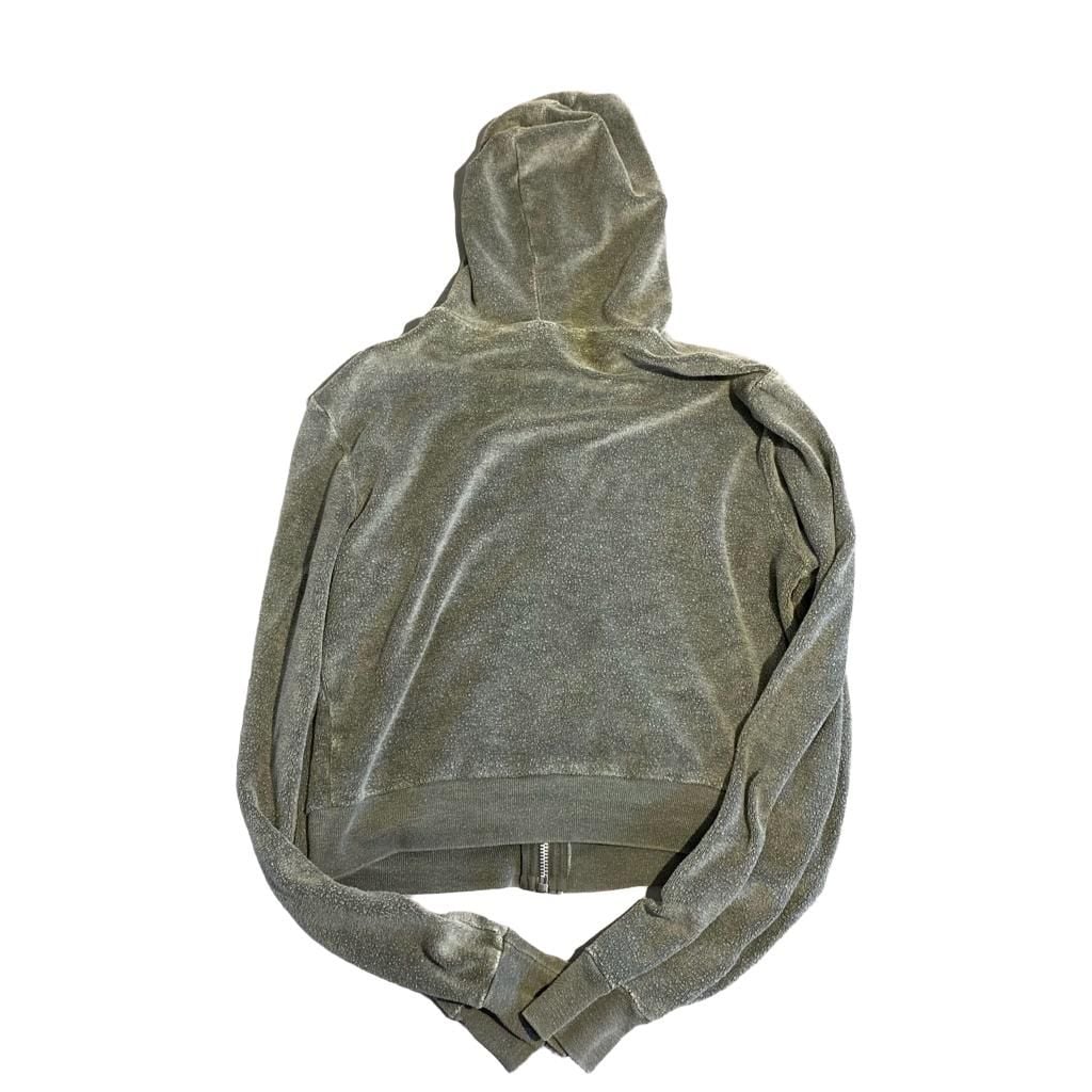 Velour Zip Up Hoodie Size M Green Cropped Long Sleeve 3
