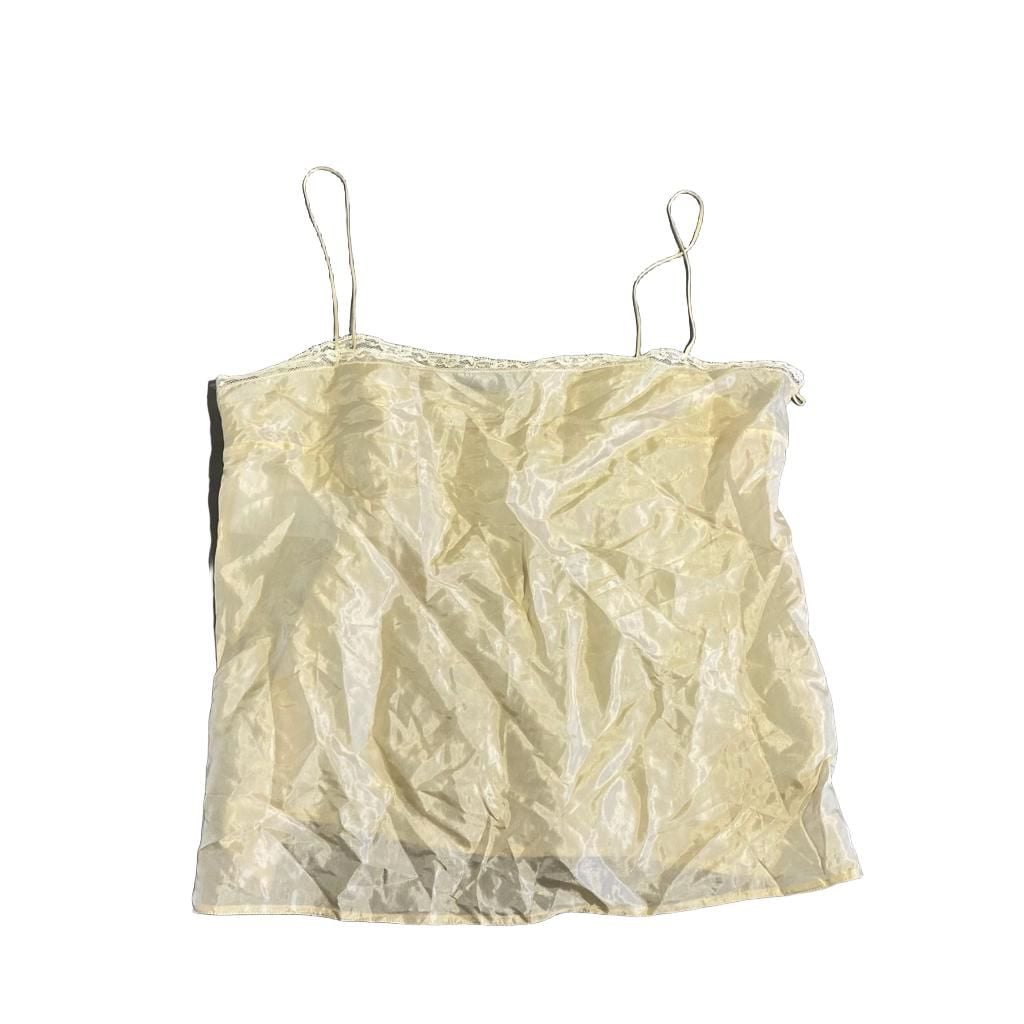 Prada Camisole Size 46 Yellow Silk Lace Trim Tank Top Cami 1