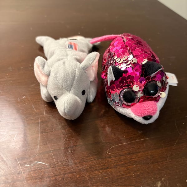 Ty Beanie Baby Duo: Jewel the Sequined Animal & Gray Elephant