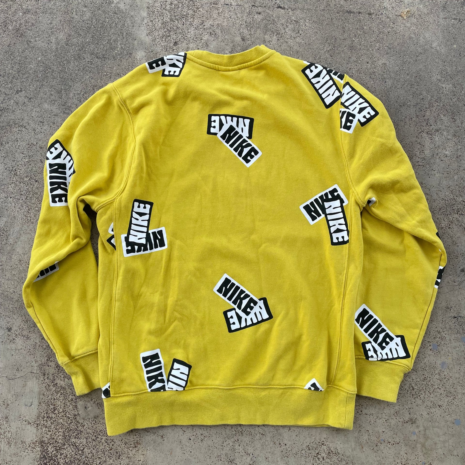 NIKE Sweater Men Medium Yellow All Over Sticker Logo Sweatshirt NEW French Terry | eBay, * 5