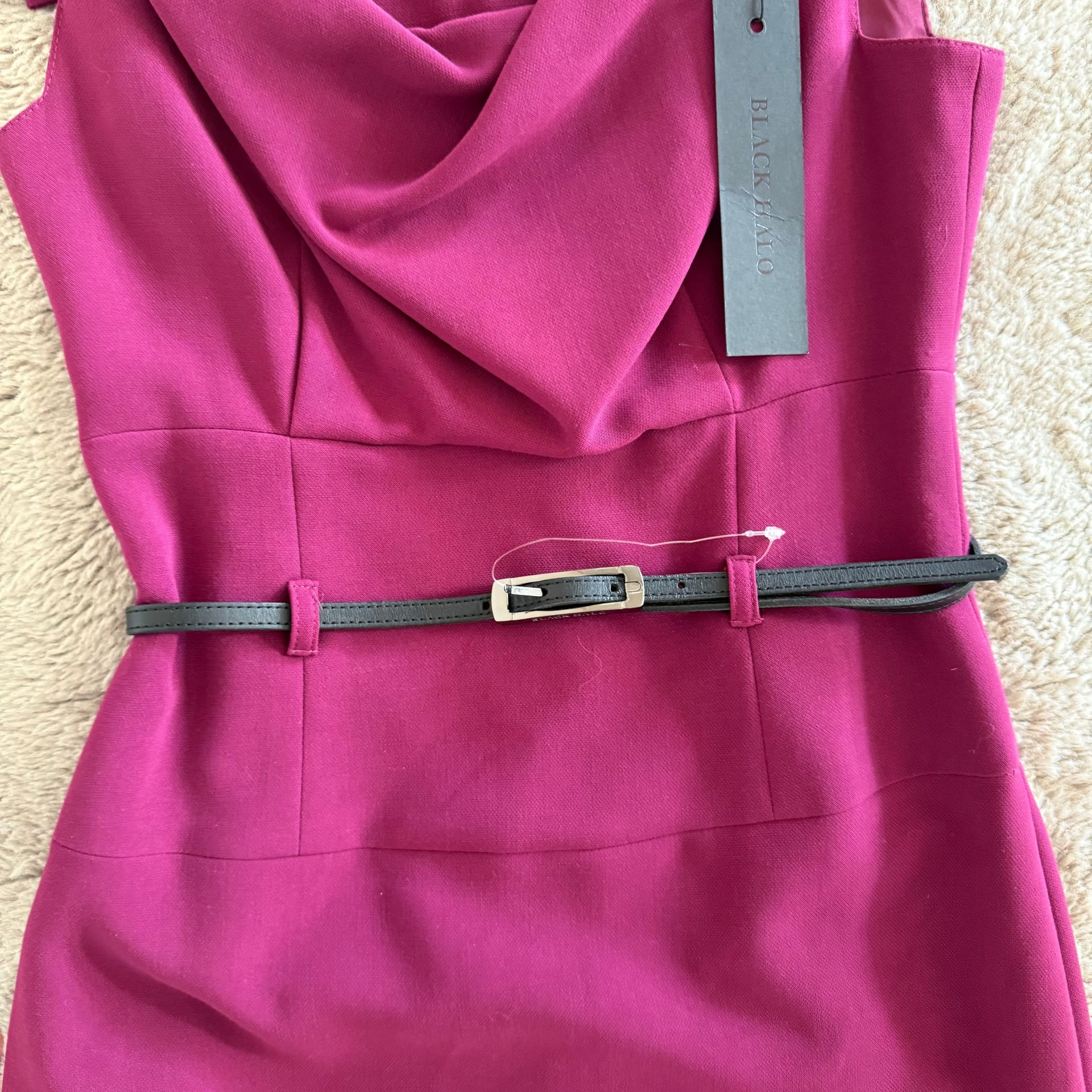 NWT Black Halo Jackie O Sleeveless V-Neck Midi Belted Sheath Dress Burgundy Size 2 Party Formal 6