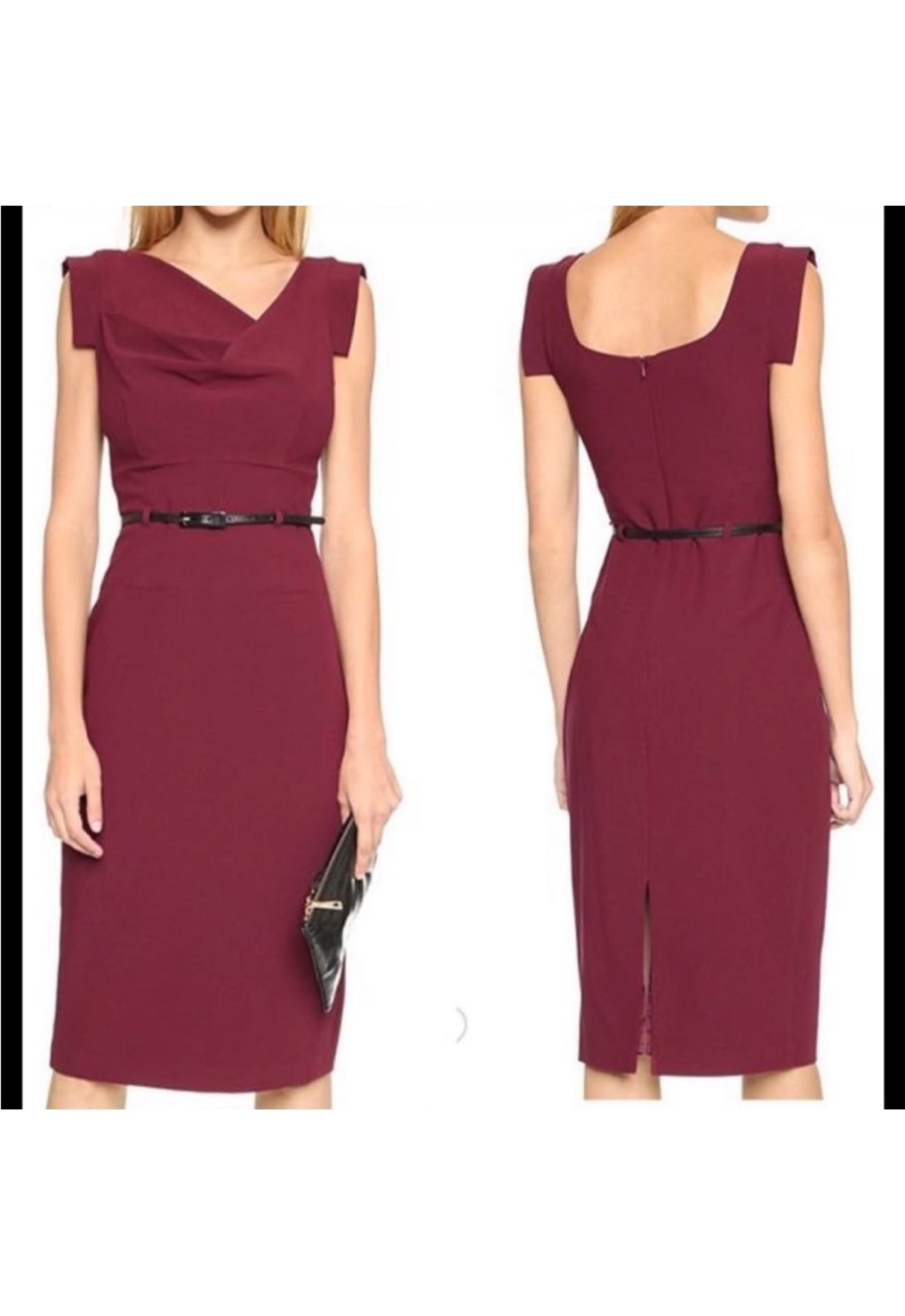NWT Black Halo Jackie O Sleeveless V-Neck Midi Belted Sheath Dress Burgundy Size 2 Party Formal 2
