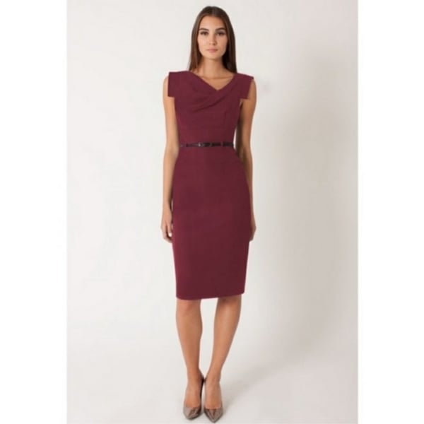 NWT Black Halo Jackie O Sleeveless V-Neck Midi Belted Sheath Dress Burgundy Size 2 Party Formal