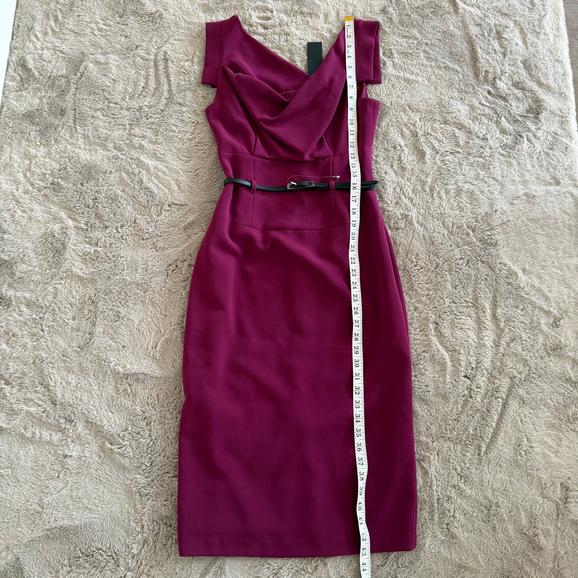NWT Black Halo Jackie O Sleeveless V-Neck Midi Belted Sheath Dress Burgundy Size 2 Party Formal 14