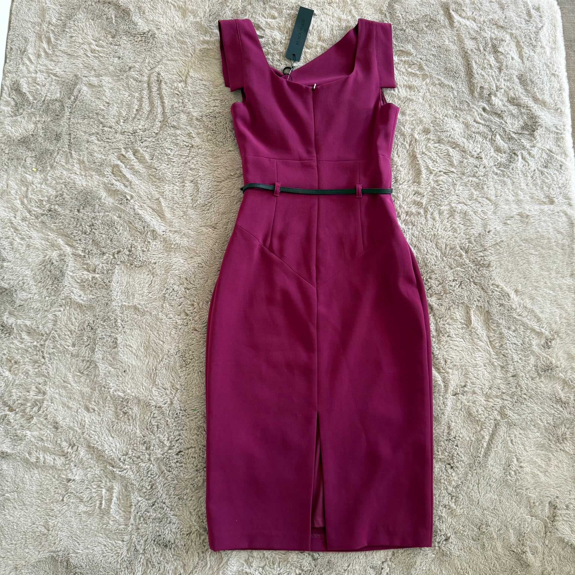 NWT Black Halo Jackie O Sleeveless V-Neck Midi Belted Sheath Dress Burgundy Size 2 Party Formal 17
