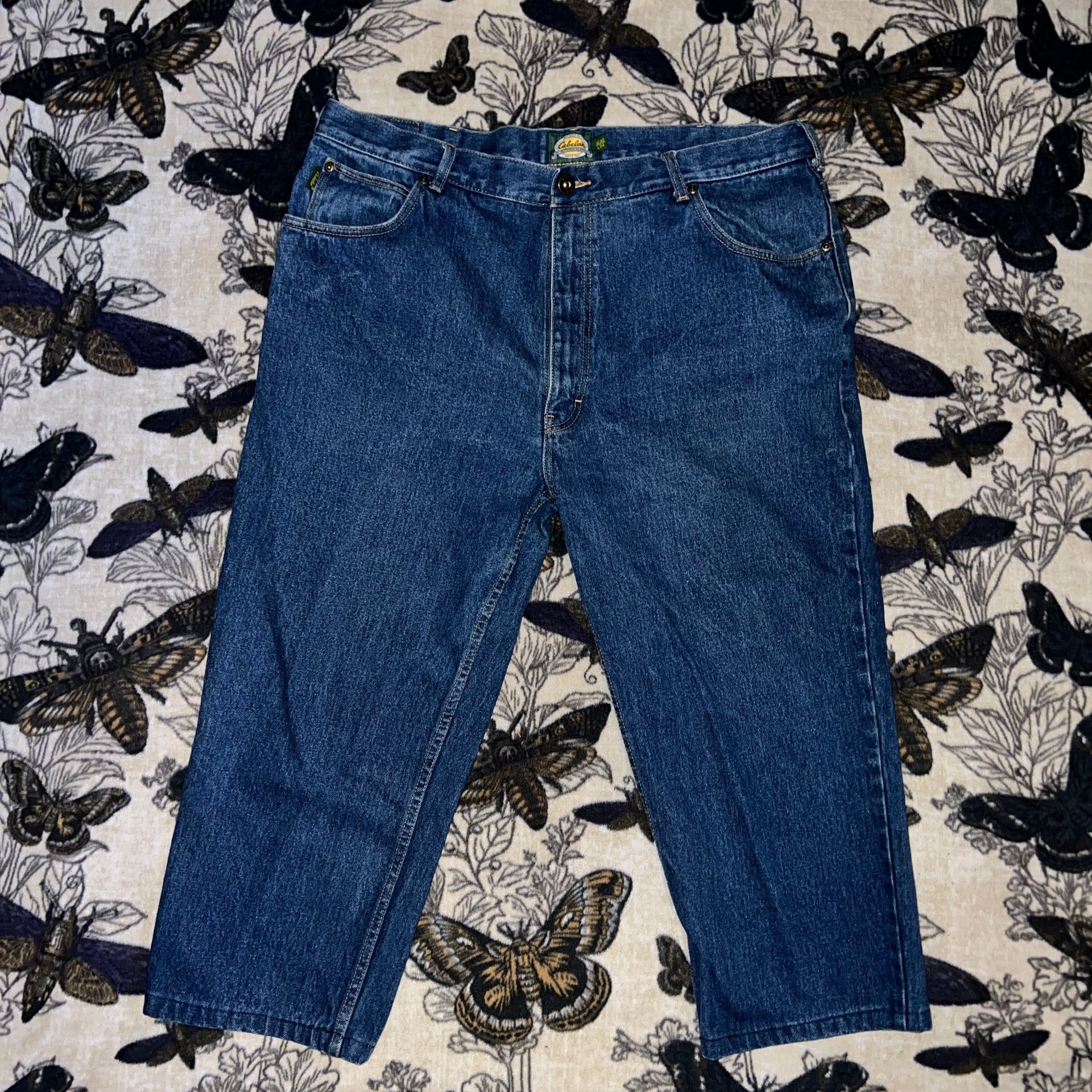 Cabelas Blue Denim Baggy Jeans 40x34 Green Tag Great Wash 1