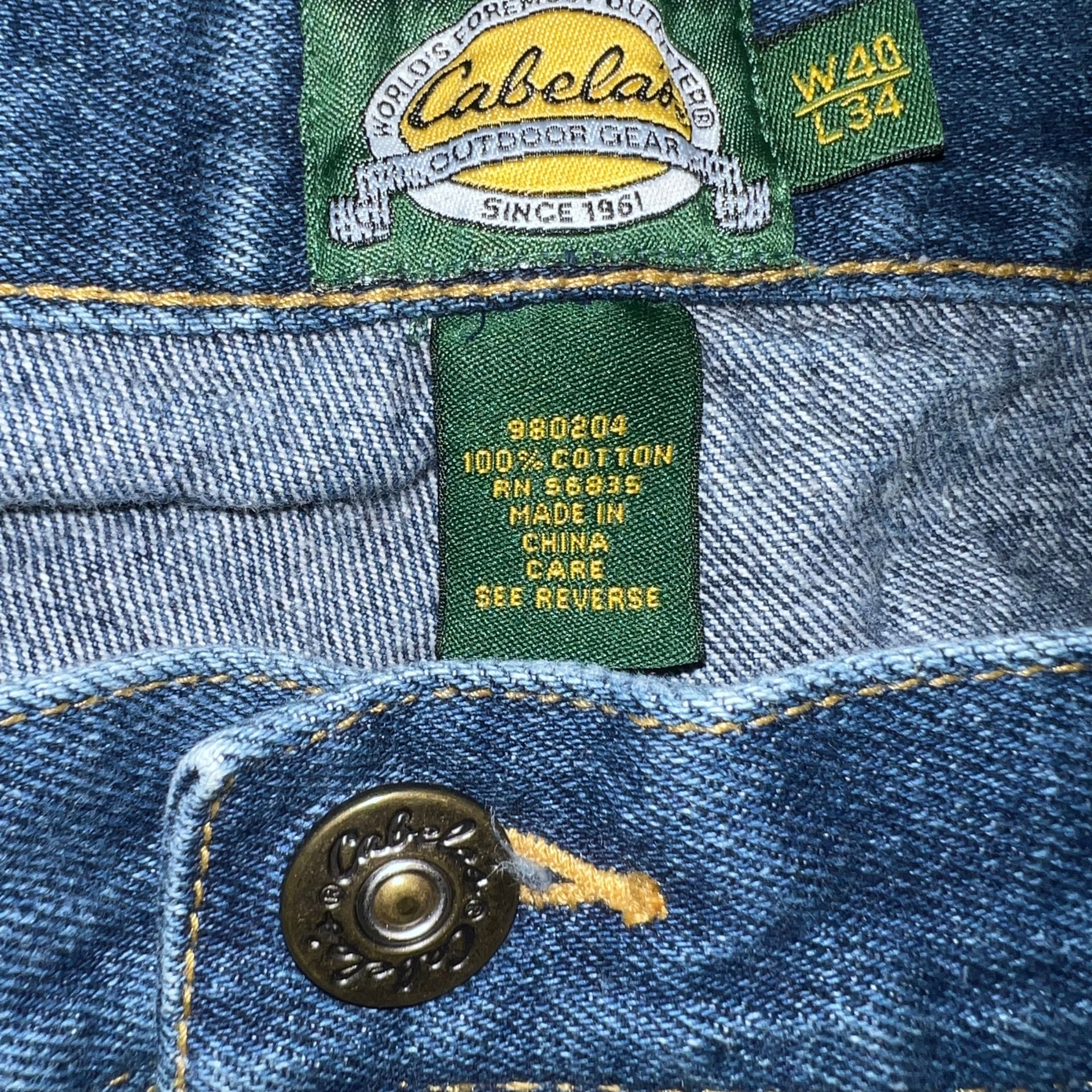 Cabelas Blue Denim Baggy Jeans 40x34 Green Tag Great Wash 3