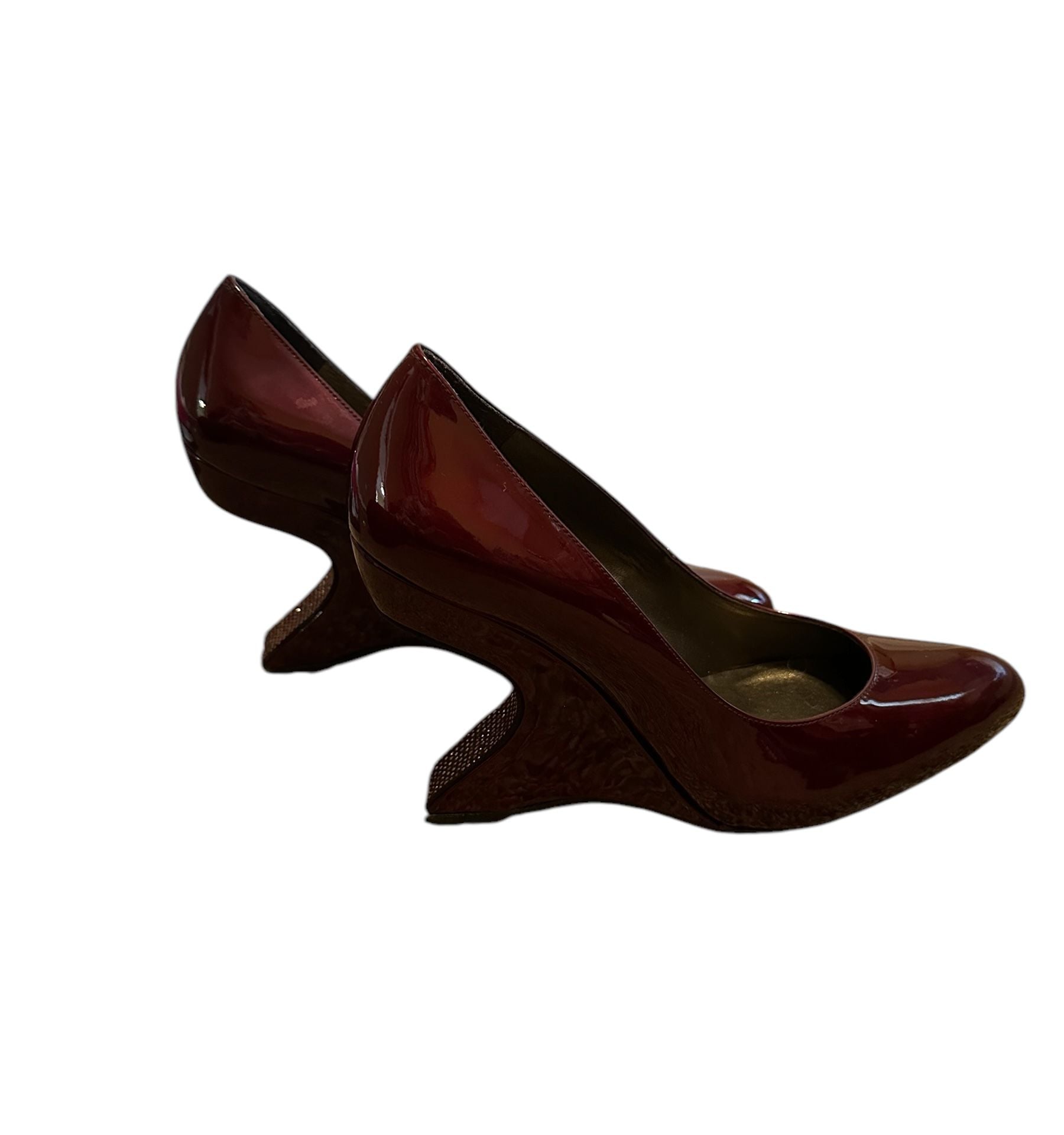 Stuart Weitzman Glitter Heel Pumps womens 8 glossy finish rich burgundy 3