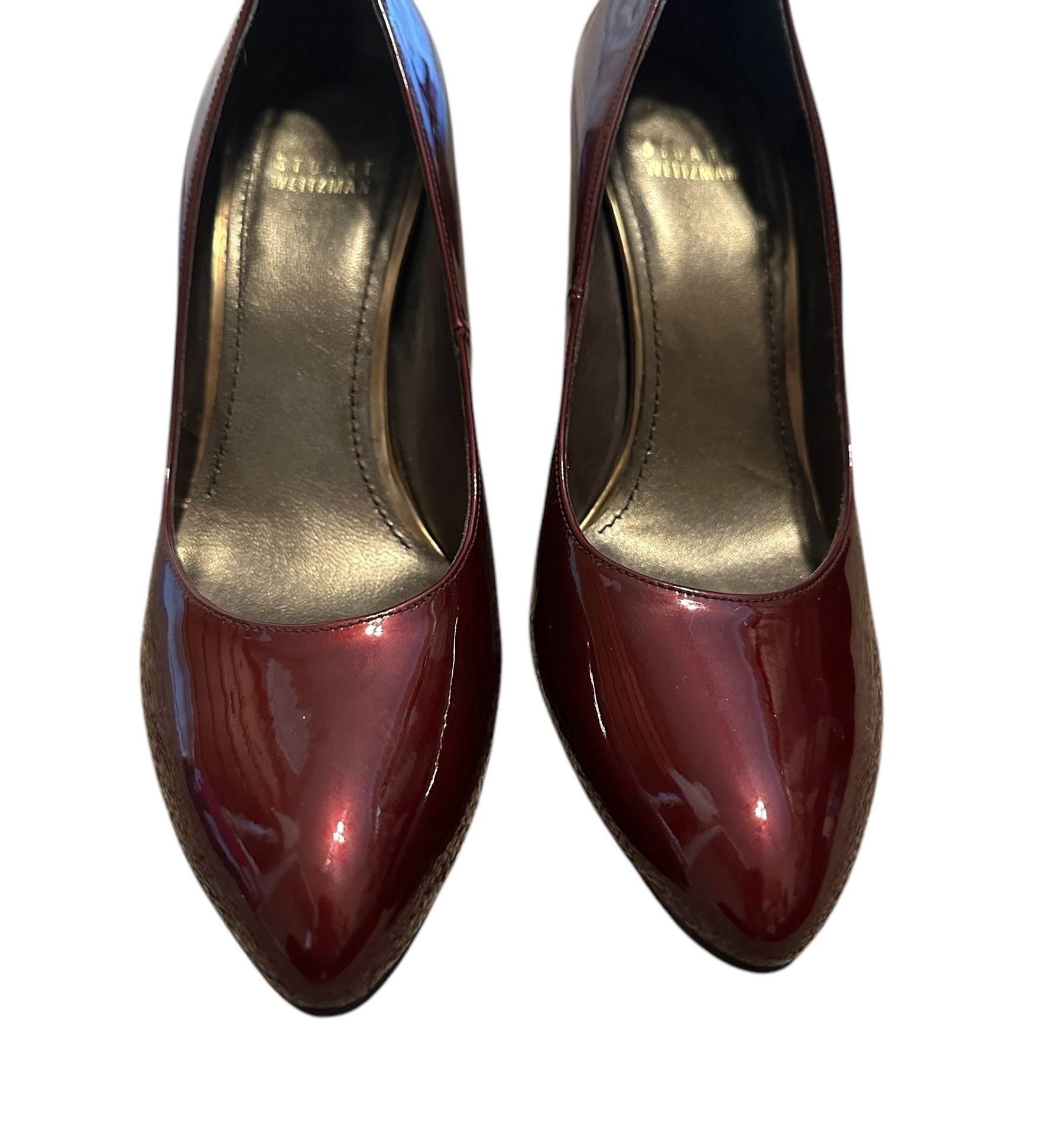 Stuart Weitzman Glitter Heel Pumps womens 8 glossy finish rich burgundy 2
