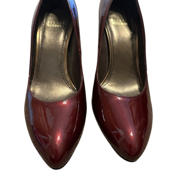 Stuart Weitzman Glitter Heel Pumps womens 8 glossy finish rich burgundy