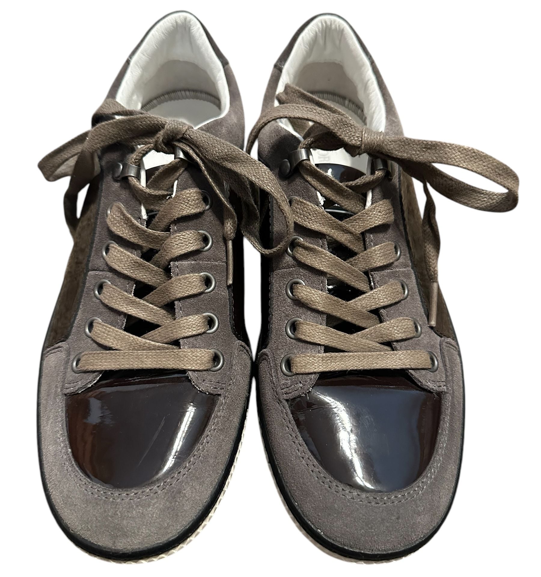 Designer Brown Suede and Patent Leather Sneakers Mens 7.5 Casual Luxury 2