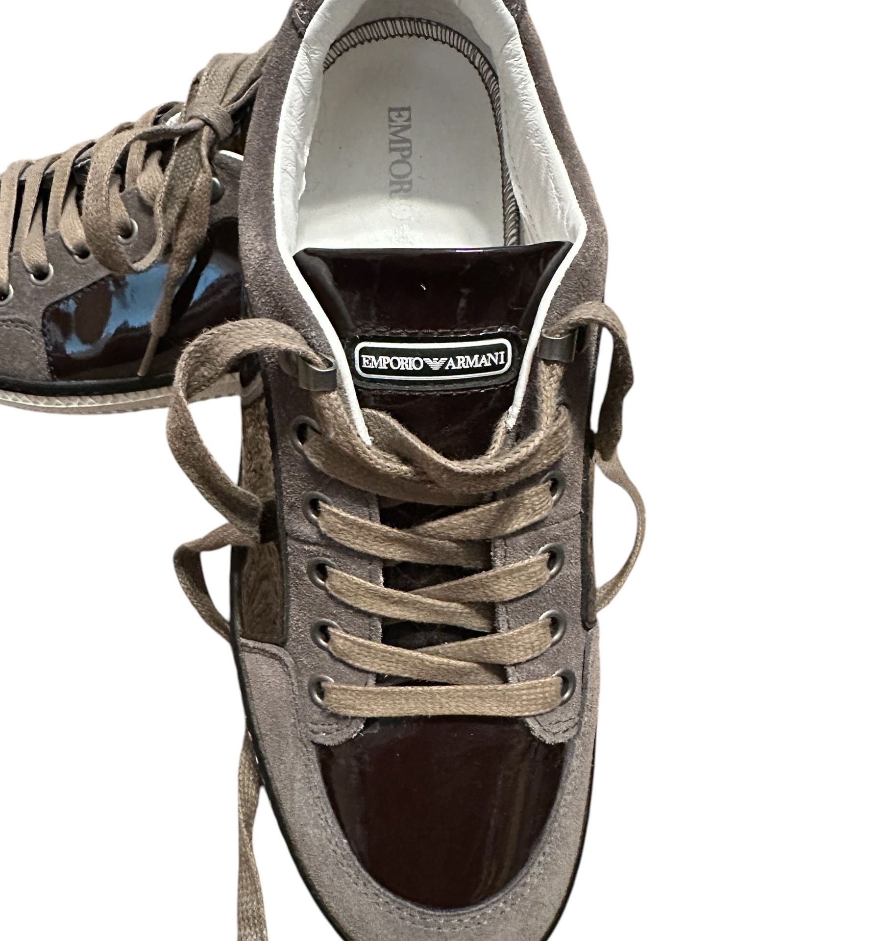 Designer Brown Suede and Patent Leather Sneakers Mens 7.5 Casual Luxury 3