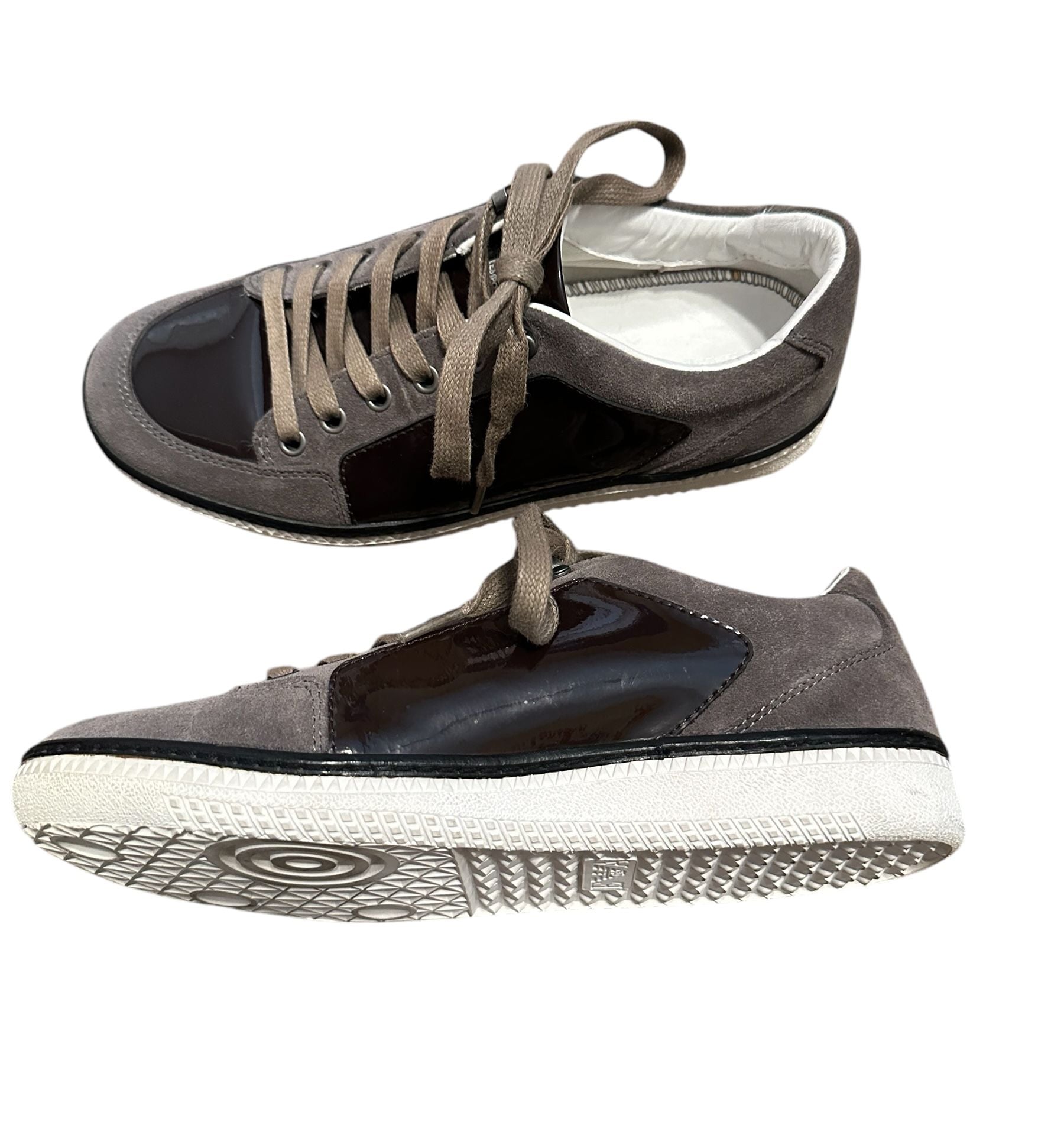 Designer Brown Suede and Patent Leather Sneakers Mens 7.5 Casual Luxury 4