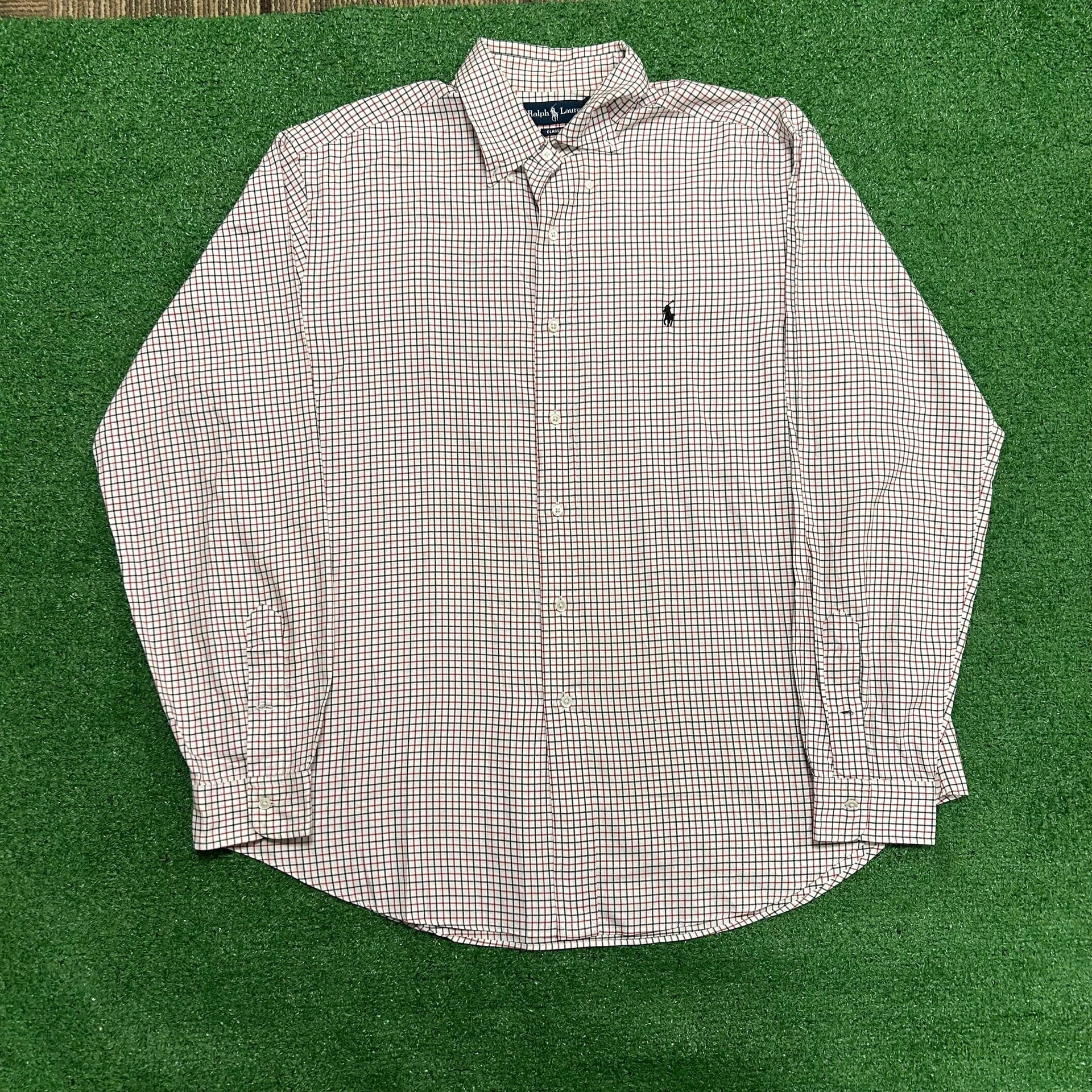 RALPH LAUREN Mens Long Sleeve Red Blue Window Pane Button Down Dress Shirt Sz XL 1