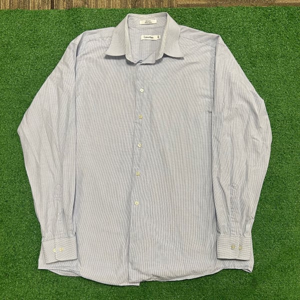 Calvin Klein Men's Gray Checkered Long Sleeve Dress Shirt size 16 1/2