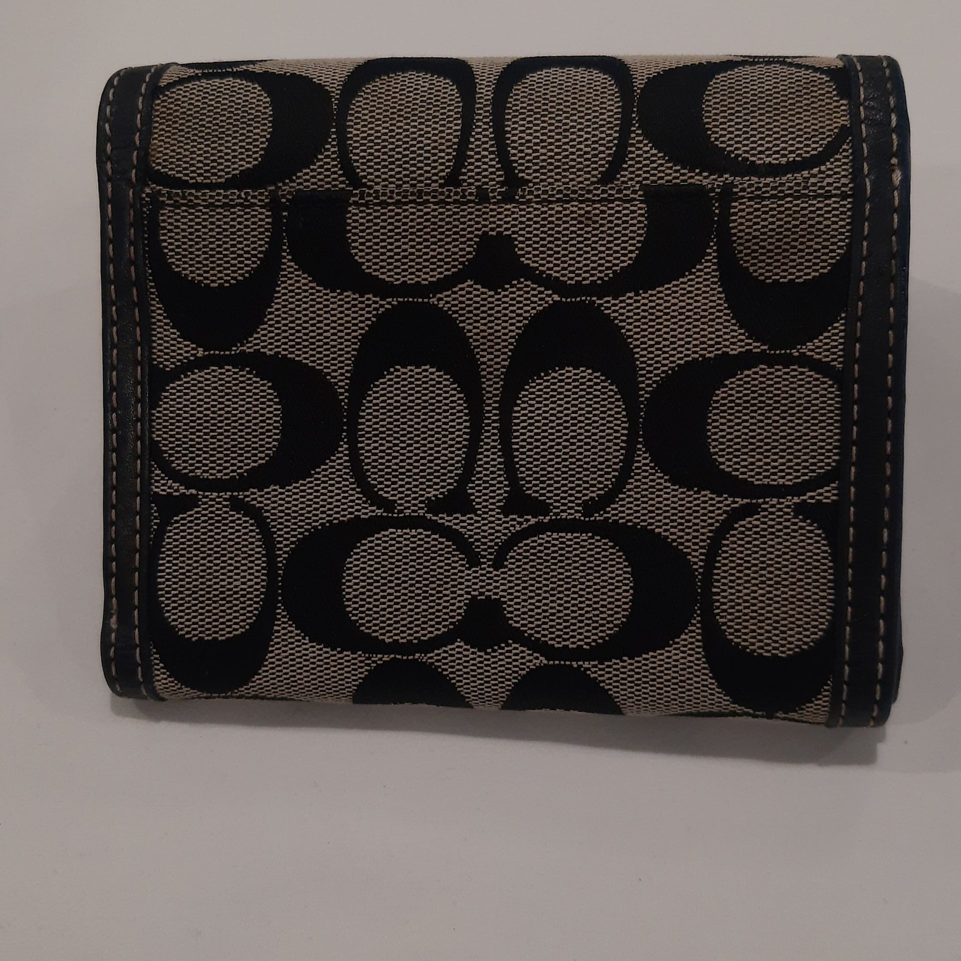 COACH Brown Signature Canvas Trifold Wallet Snap Closure Silver Hardware 5