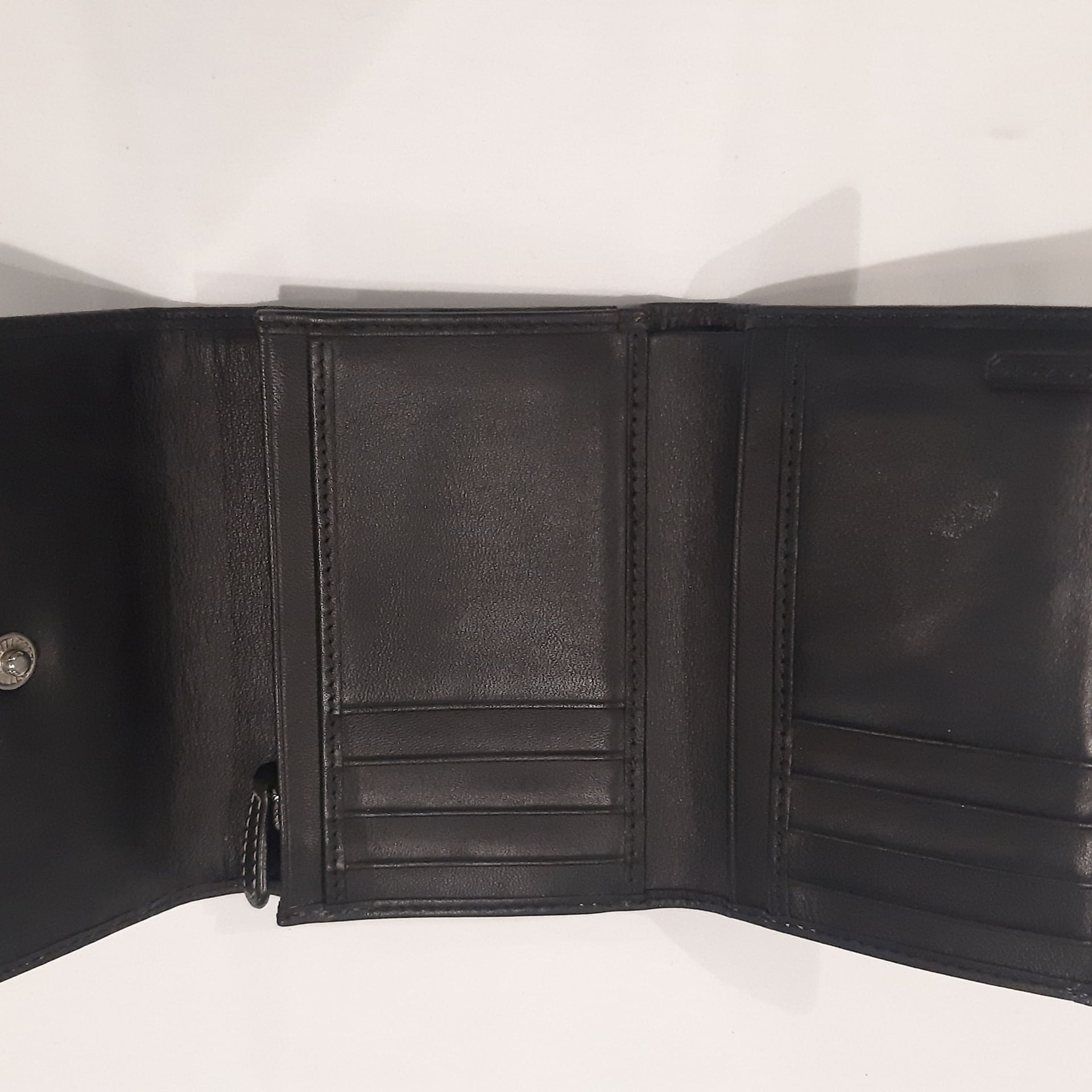 COACH Brown Signature Canvas Trifold Wallet Snap Closure Silver Hardware 2