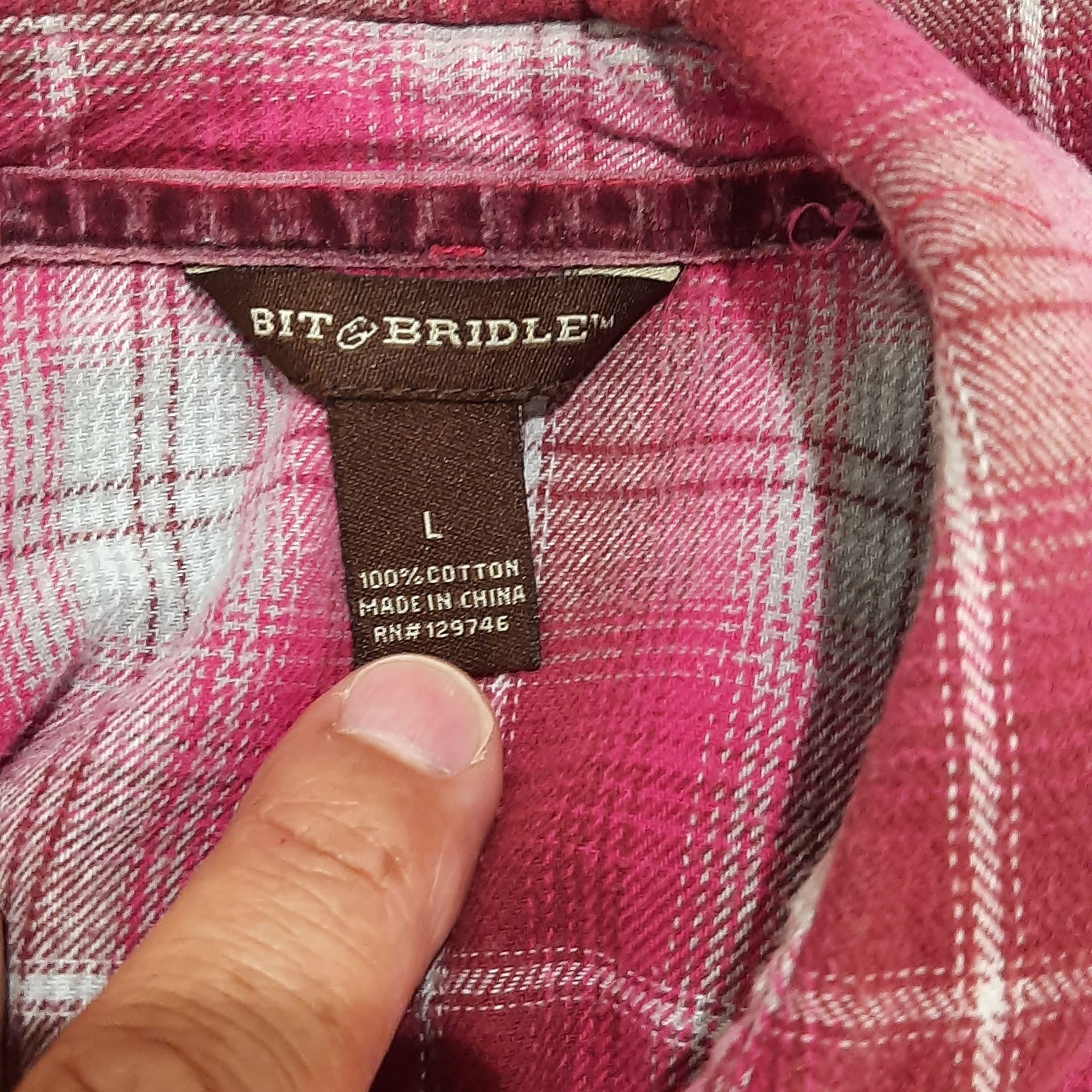 Red Plaid Flannel Button-Down Shirt Bit & Bridle, Size L, Western Style, Women 3