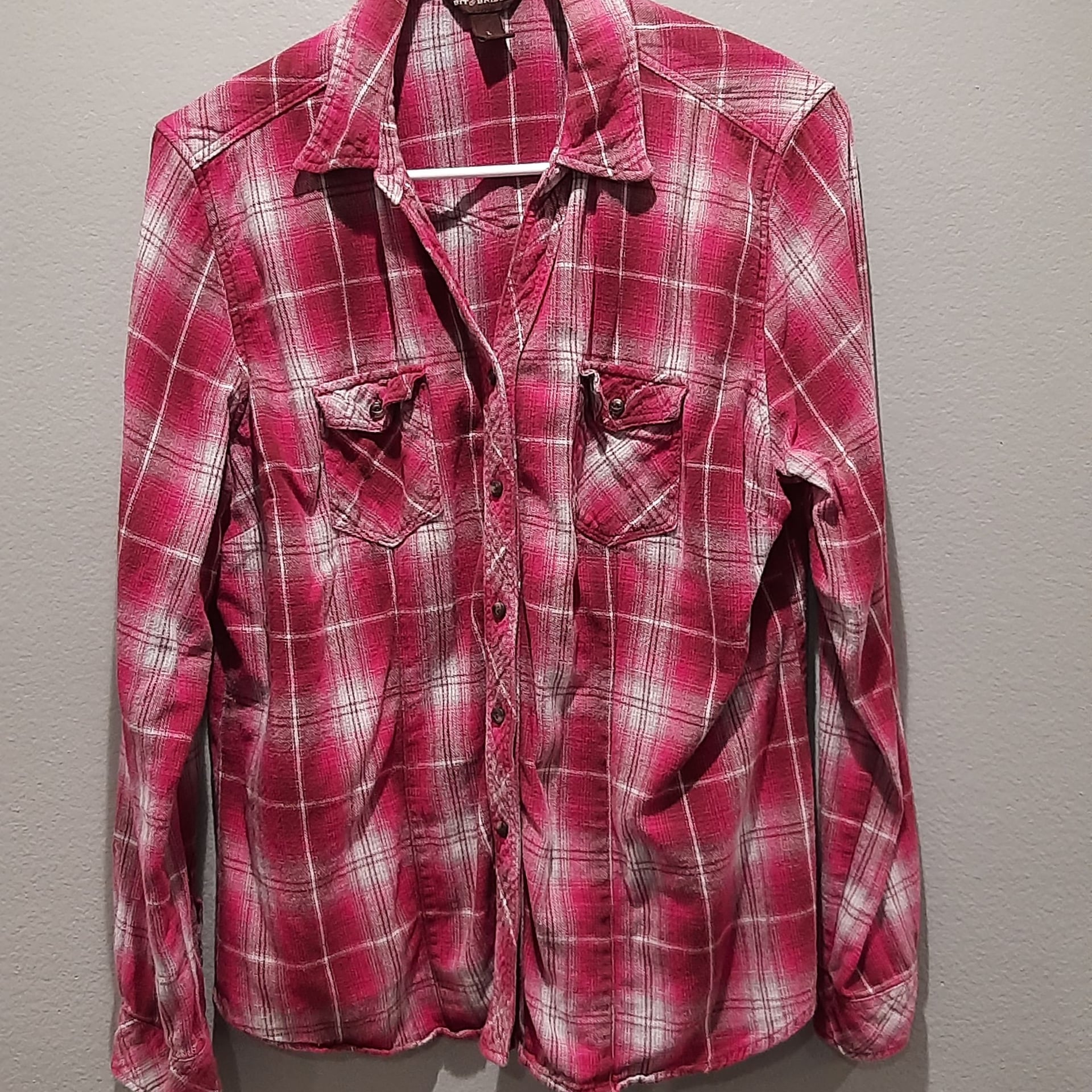 Red Plaid Flannel Button-Down Shirt Bit & Bridle, Size L, Western Style, Women 1