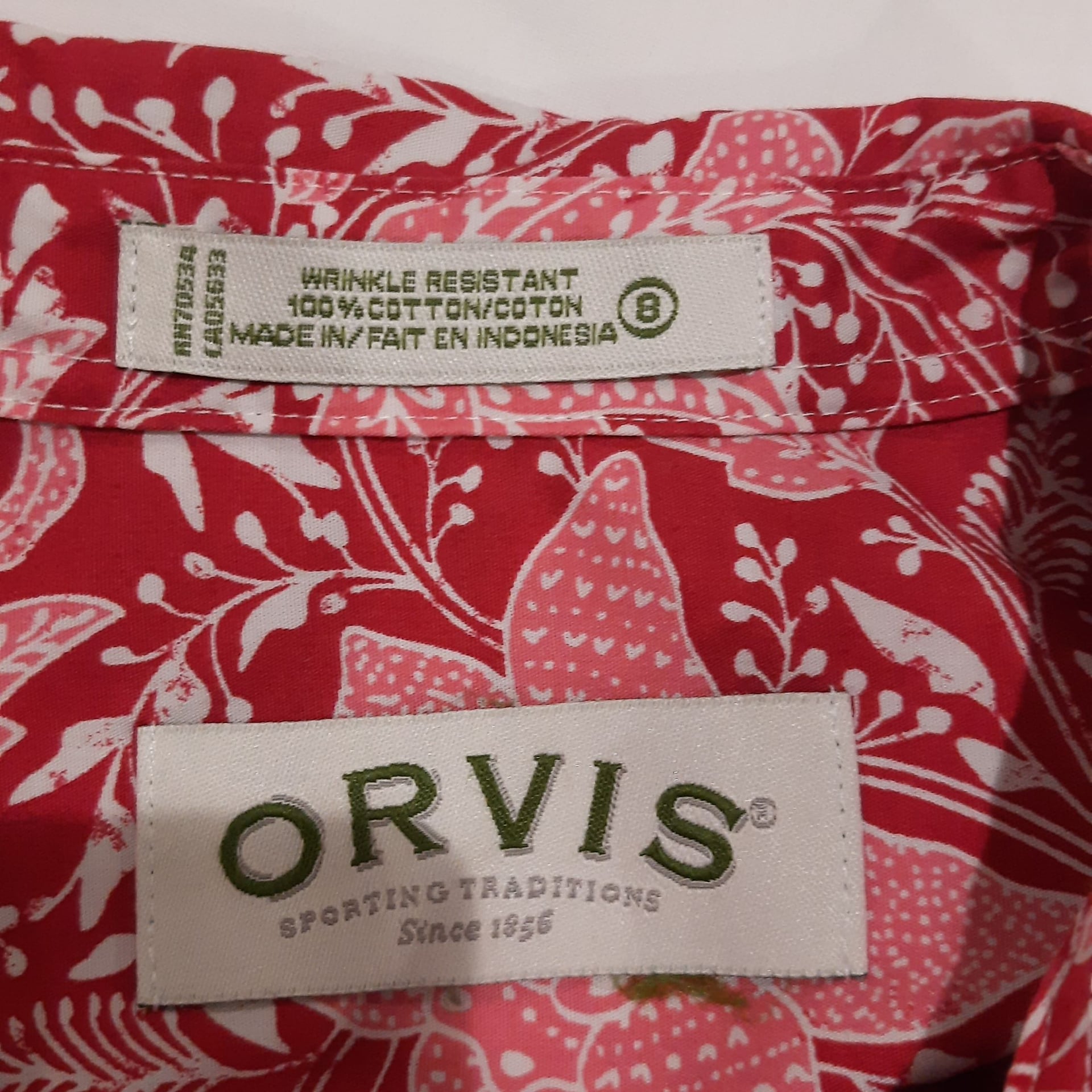 Women's Red Floral Button-Up Shirt Orvis SIZE M Cotton 4