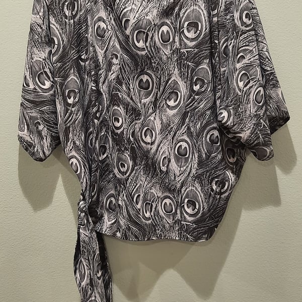 Peacock Feather Print Kimono Sleeve Blouse