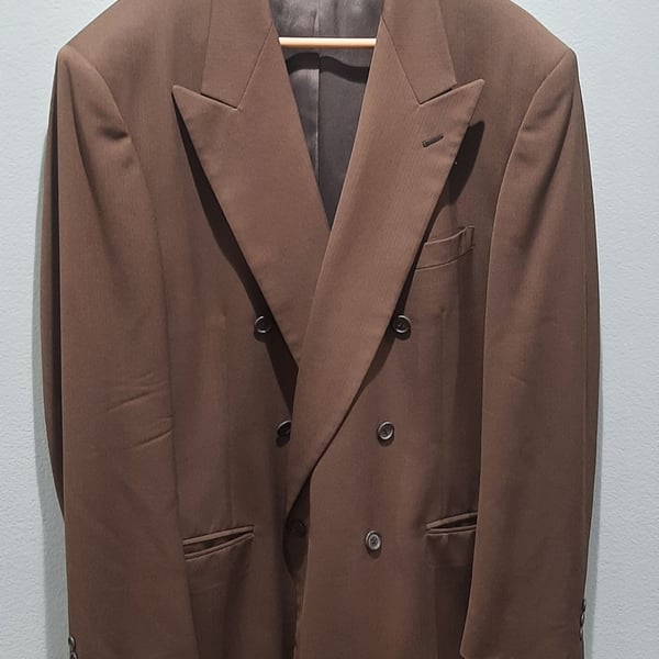 Vintage Brown Double-Breasted Suit Jacket Nino Cerruti Slim-fit L/XL