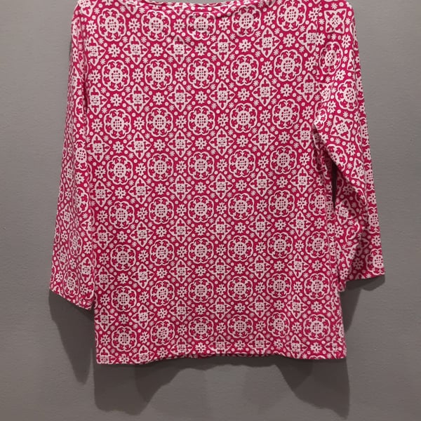 Talbots blouse red with geometric pattern. Size M
