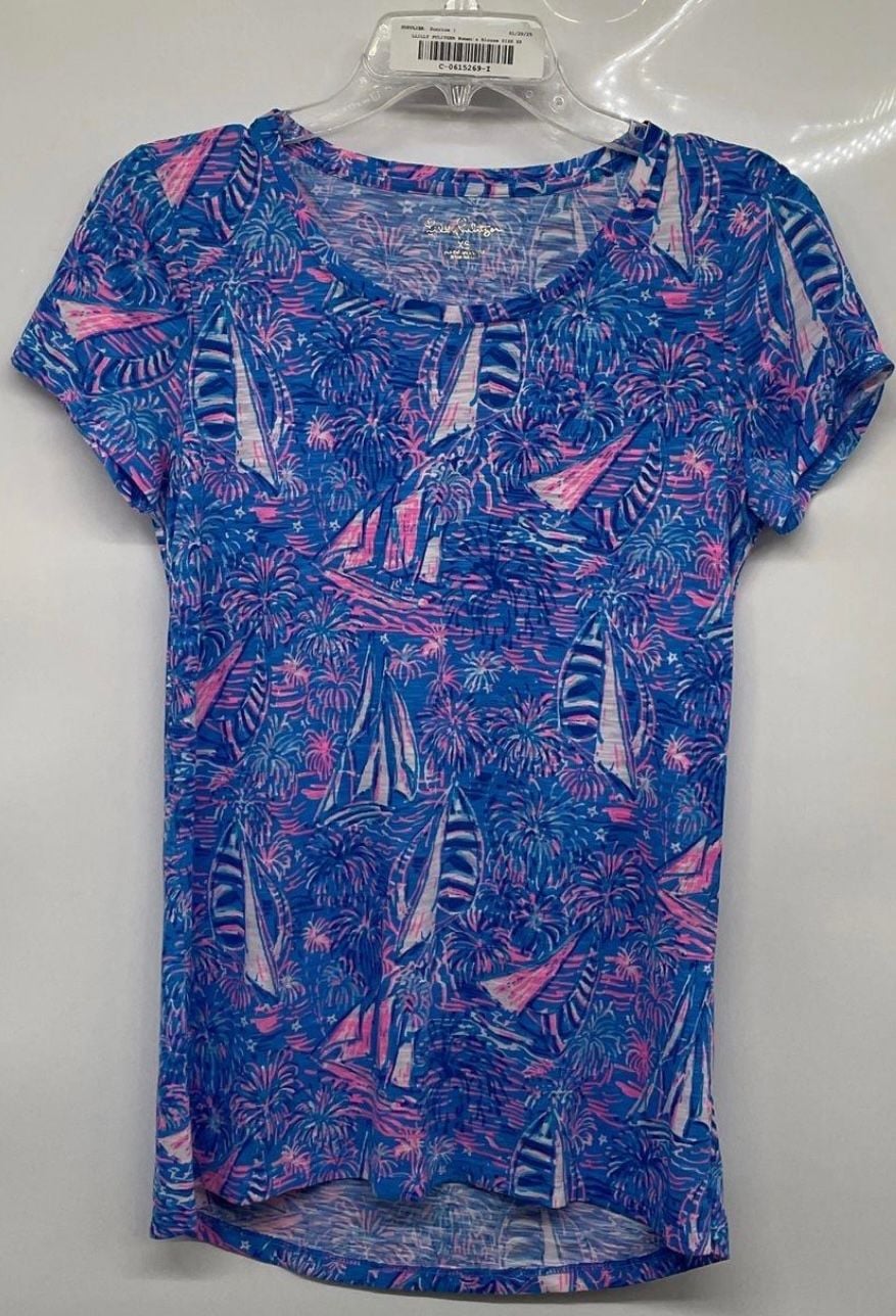 Lilly Pulitzer Etta Scoop Neck Top Short Sleeve It´s A Sailabration Sz M 2