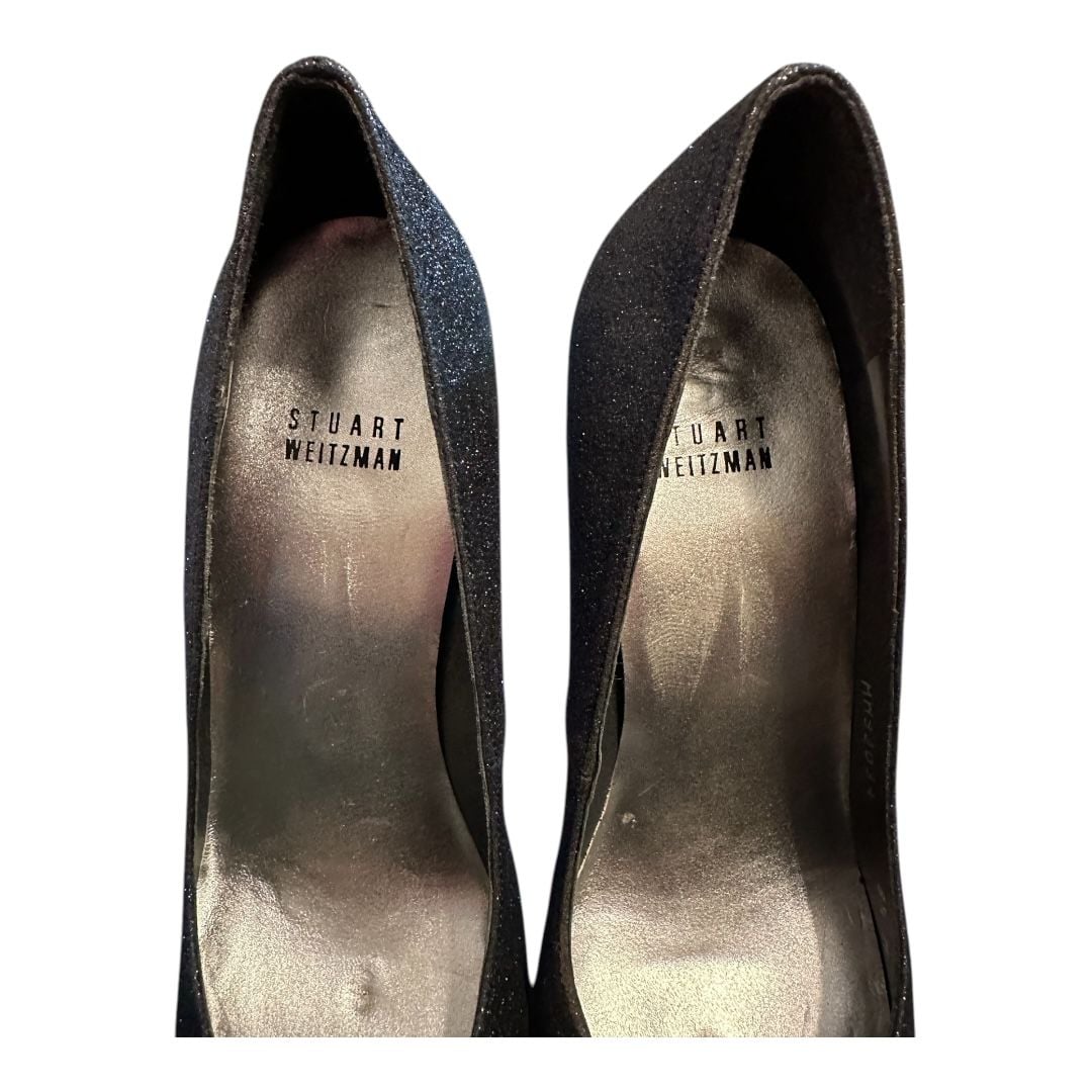Stuart Weitzman Navy Dagger Mini Glitter size 8.5 EU 5” Stiletto Heel. Retail $375 5