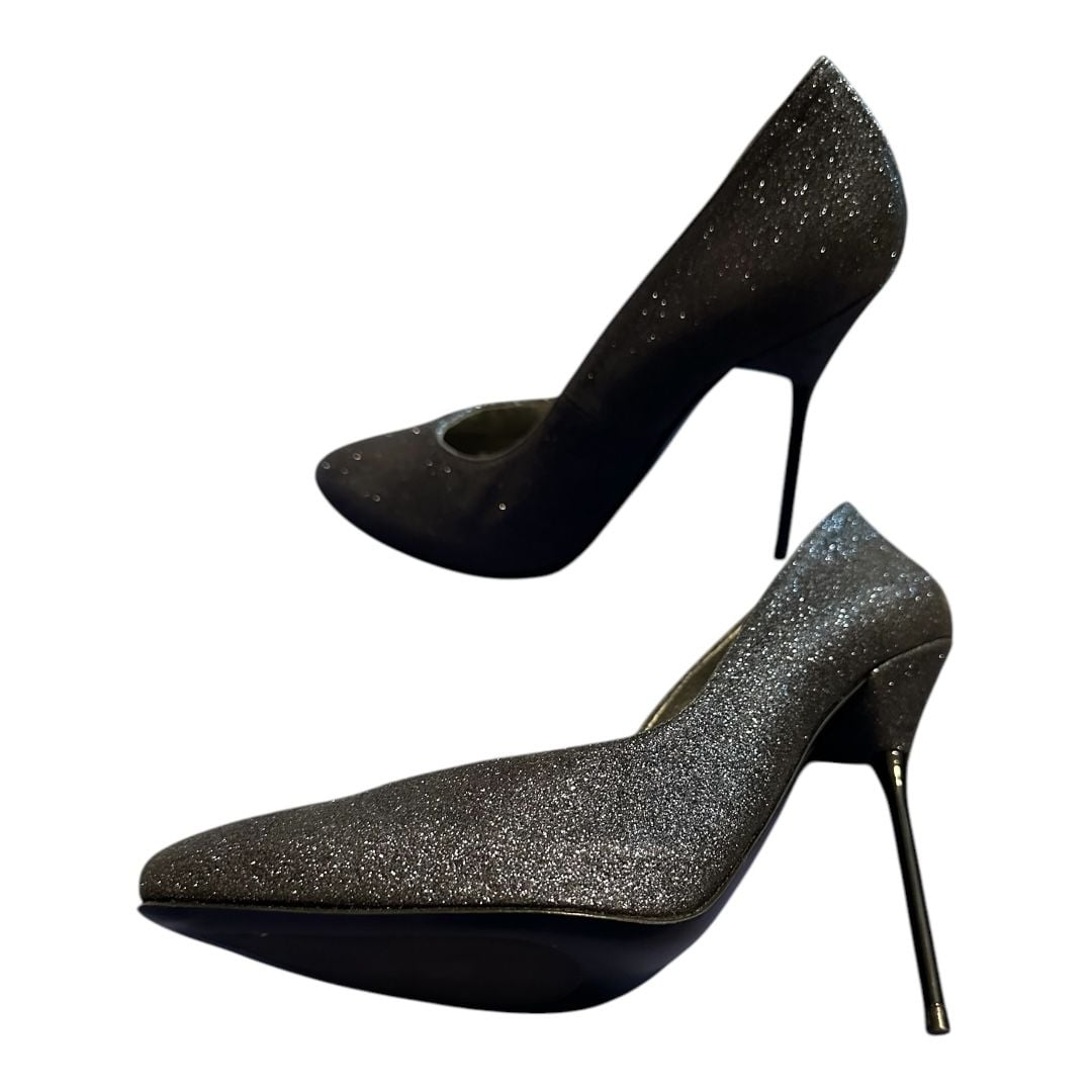 Stuart Weitzman Navy Dagger Mini Glitter size 8.5 EU 5” Stiletto Heel. Retail $375 4