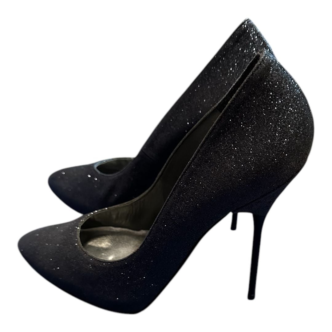 Stuart Weitzman Navy Dagger Mini Glitter size 8.5 EU 5” Stiletto Heel. Retail $375 3