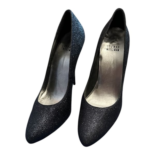 Stuart Weitzman Navy Dagger Mini Glitter size 8.5 EU 5” Stiletto Heel. Retail $375