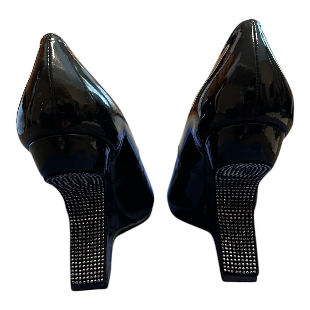 Stuart Weitzman Black Patent Leather 4”Stone Wedge Heels Size 9M Retail $398 4
