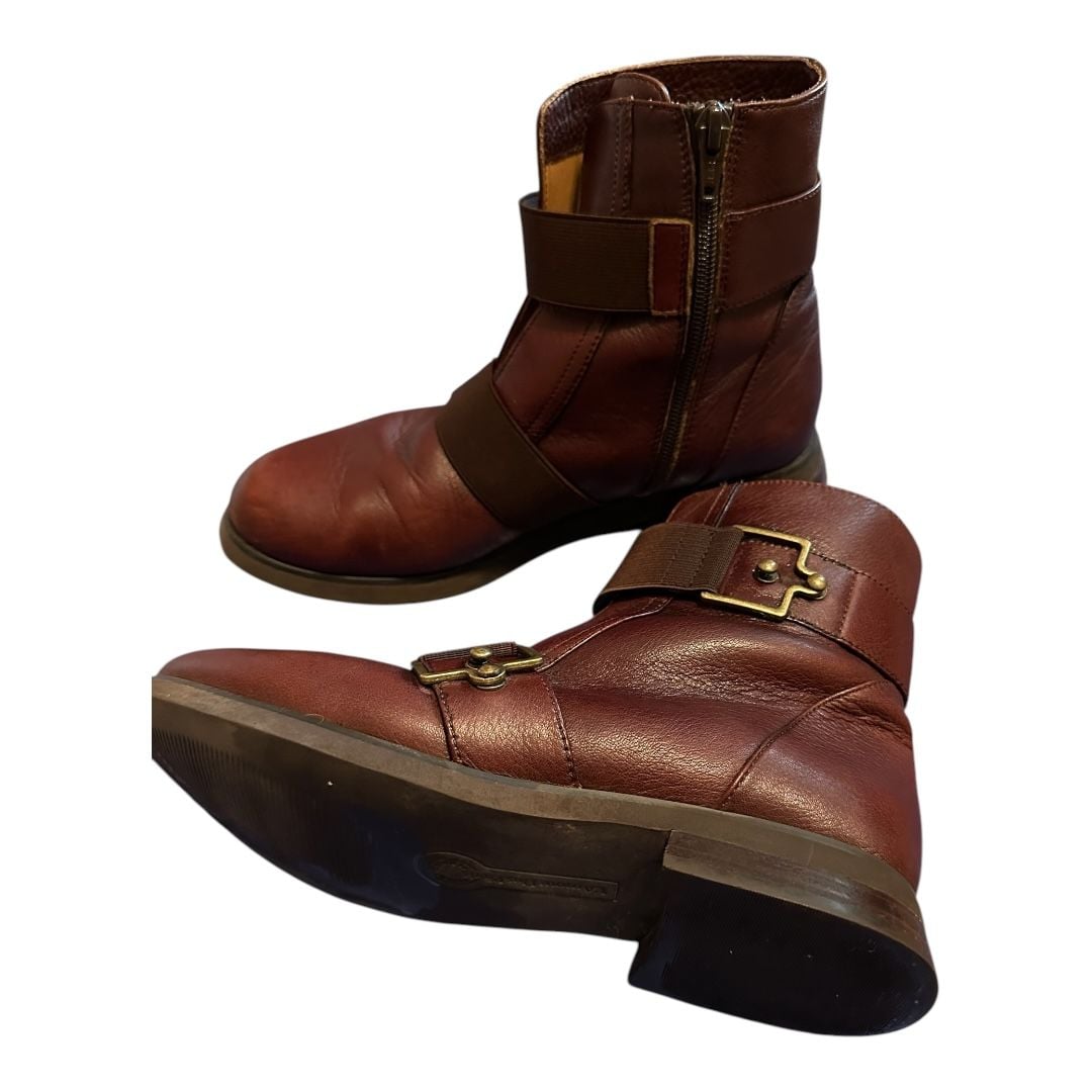 L'Amour Des Pieds Chocolate Brown Leather Boots Decorative Buckle and Zipper Closure Size 6.5 3