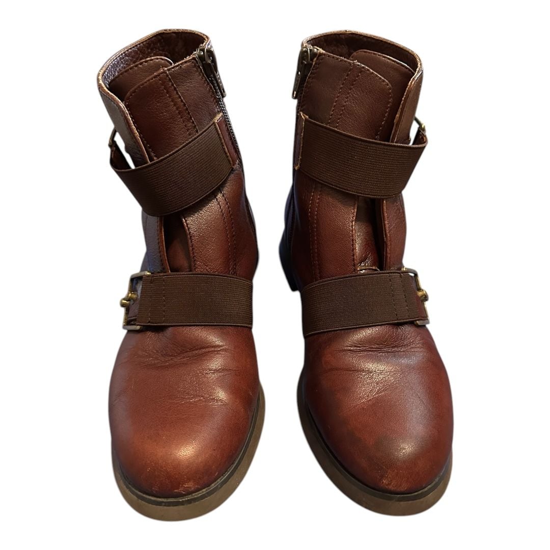 L'Amour Des Pieds Chocolate Brown Leather Boots Decorative Buckle and Zipper Closure Size 6.5 2