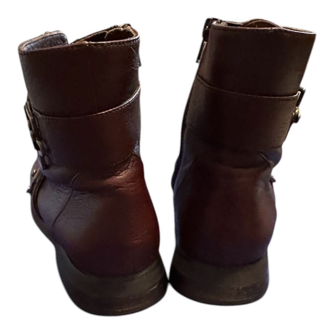 L'Amour Des Pieds Chocolate Brown Leather Boots Decorative Buckle and Zipper Closure Size 6.5 4