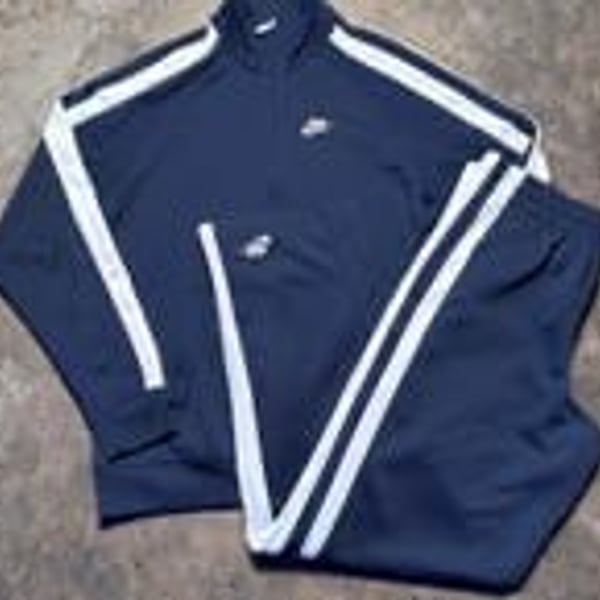 Y2K Navy Polyester Full Zip Tracksuit Set Large